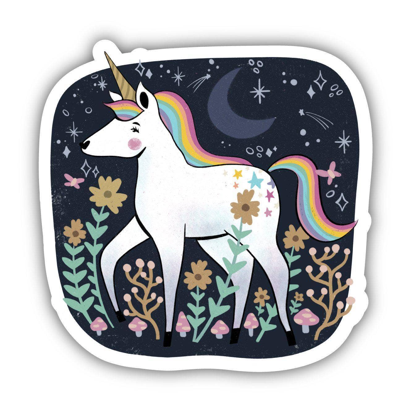 Unicorn night fairytale kids sticker magical illustrated front view
