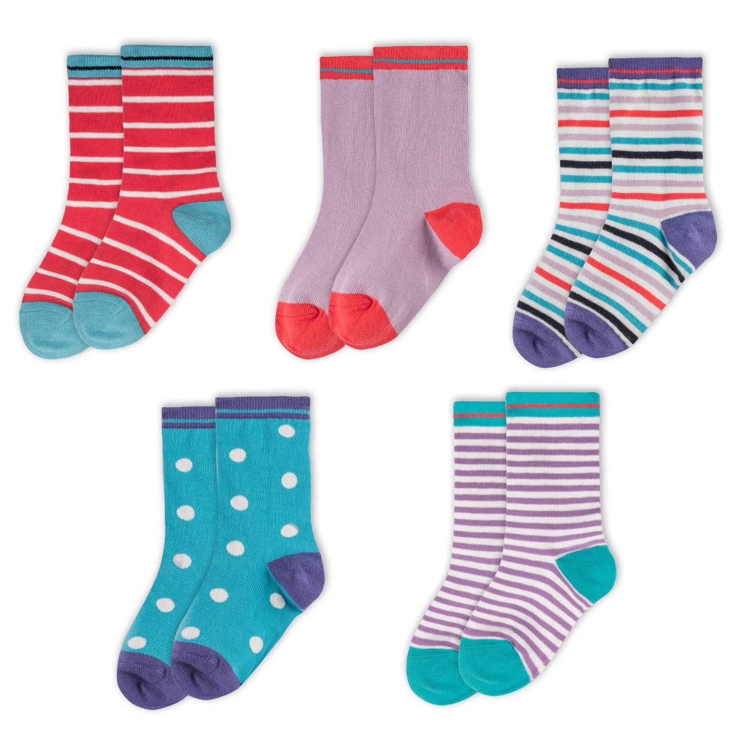 Organic cotton crew socks 5 pack for kids soft breathable everyday front view