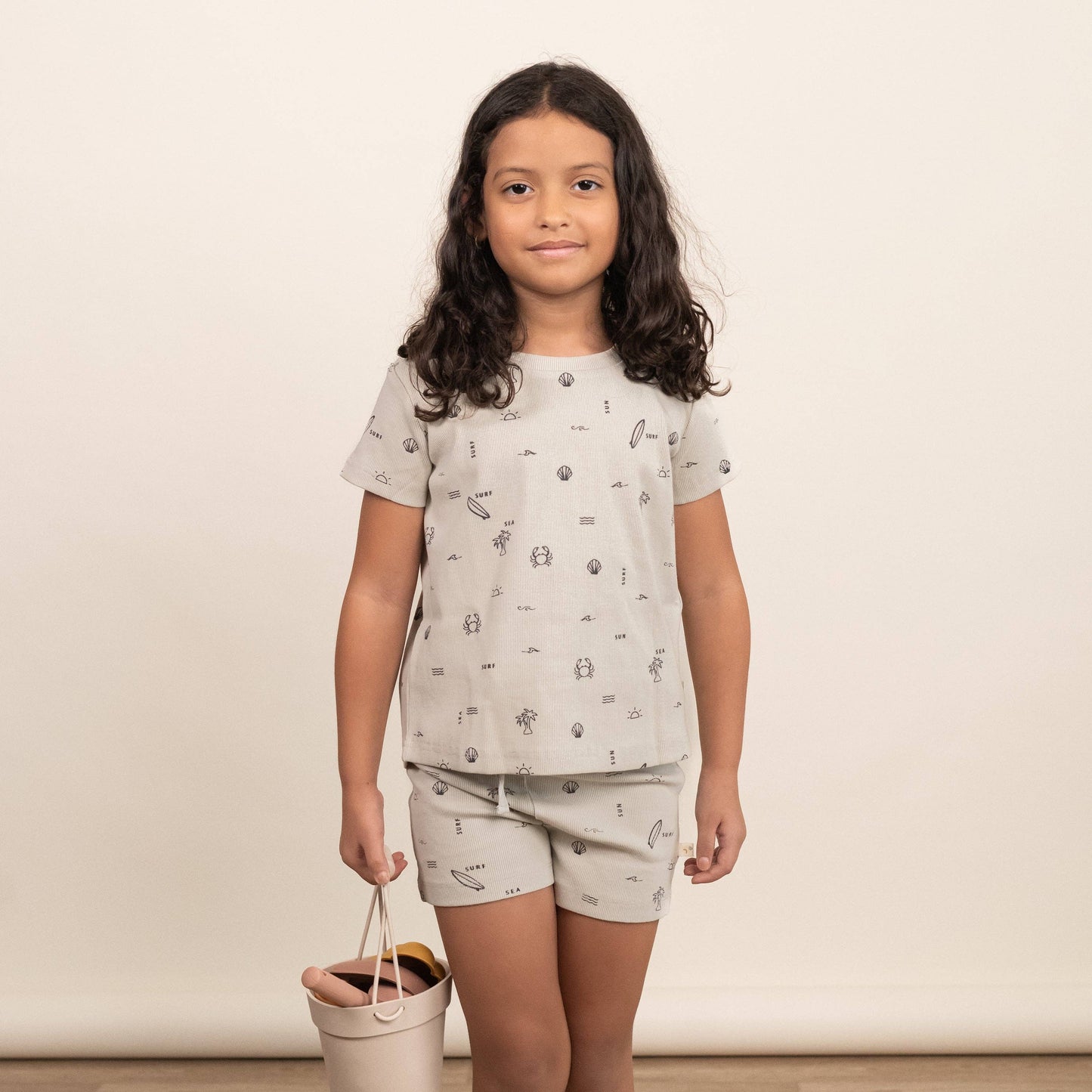 Surf tee and shorts set for kids matching two piece summer outfit front view