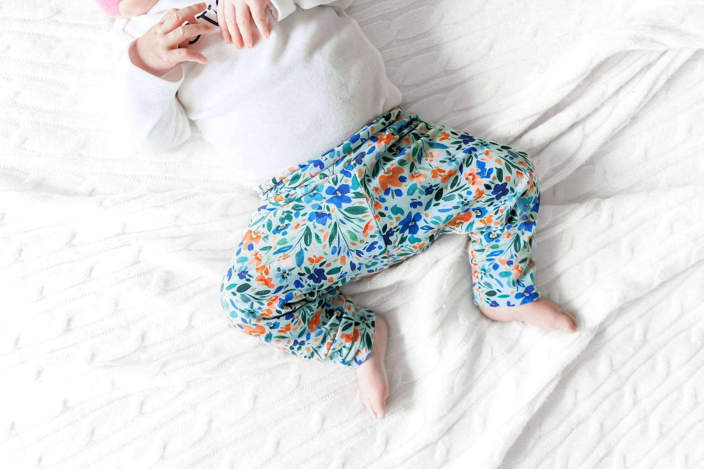 Wildflower blooms cotton leggings for baby girls soft floral print front view