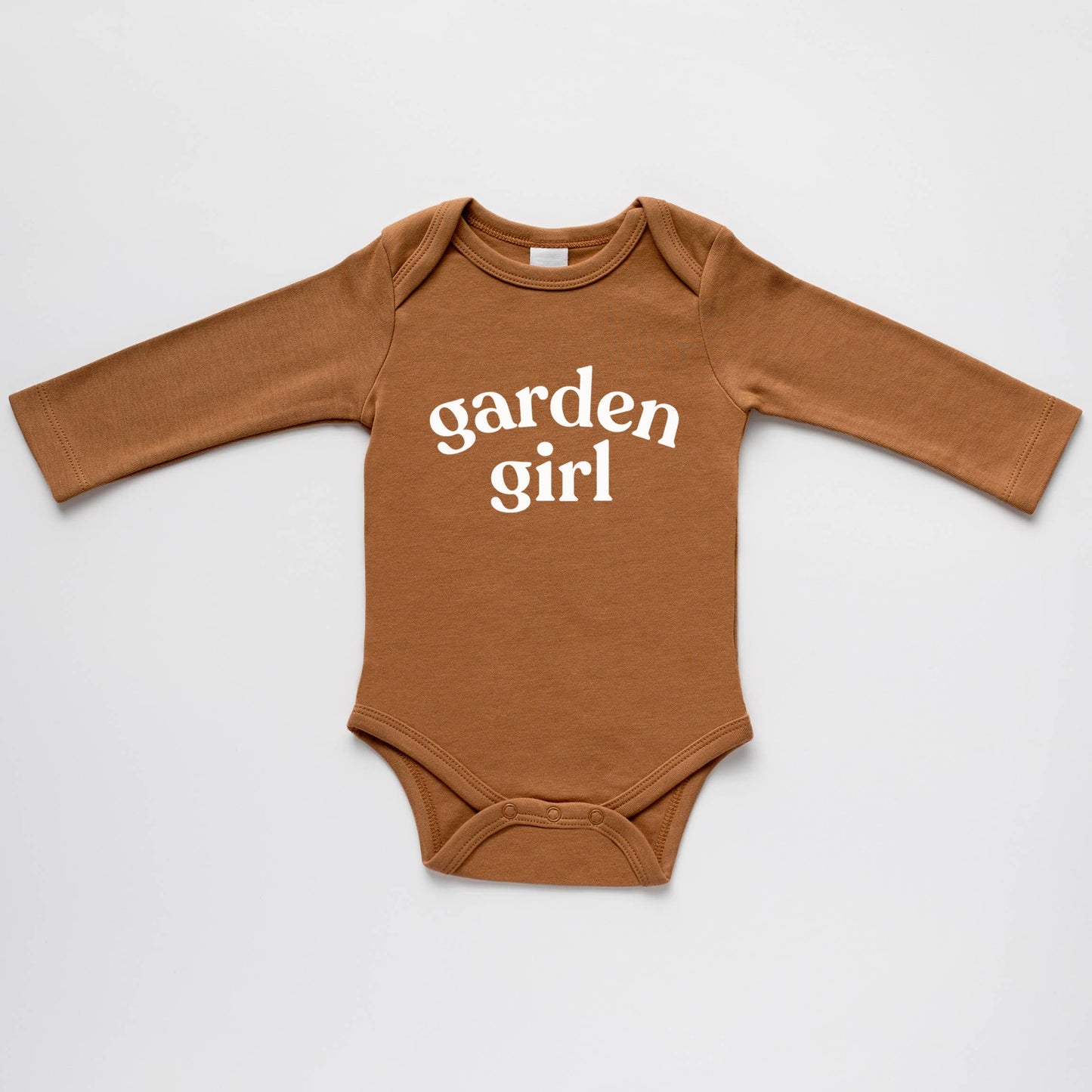 Garden girl organic cotton bodysuit for babies with snap closure front view