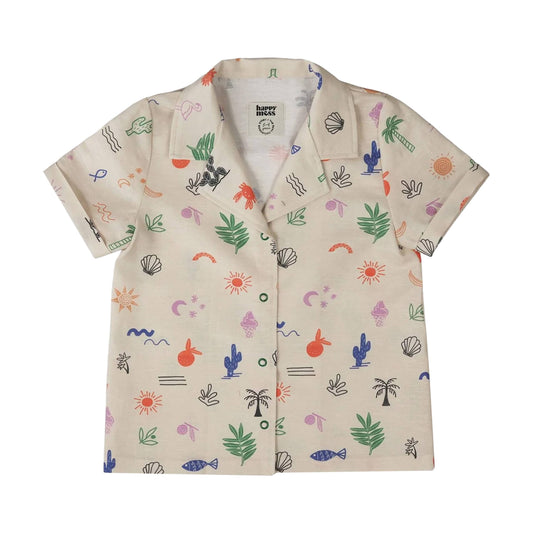 Safari linen kids shirt worn lifestyle outfit view