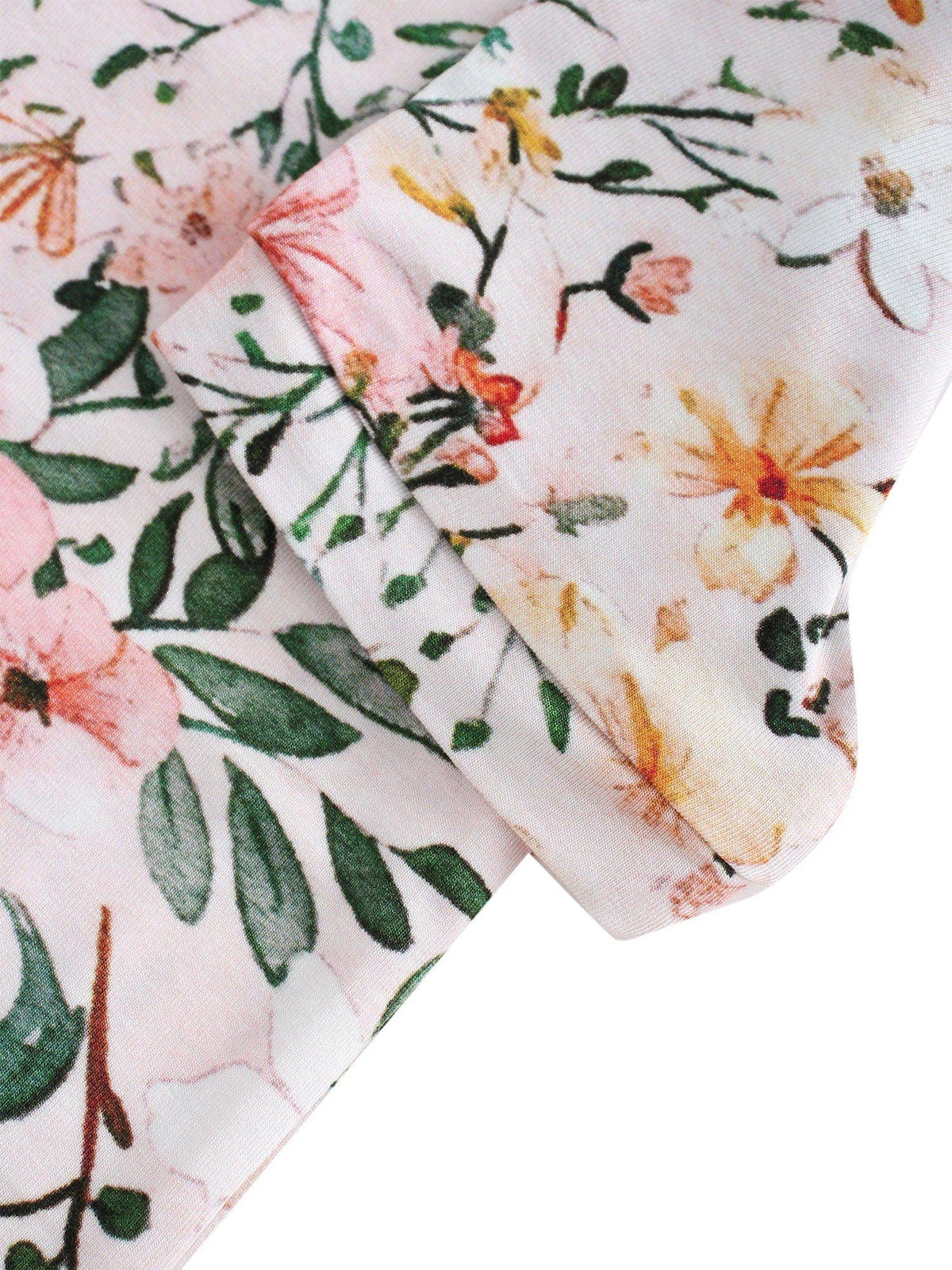 Two piece short sleeve floral baby pajama set detail view