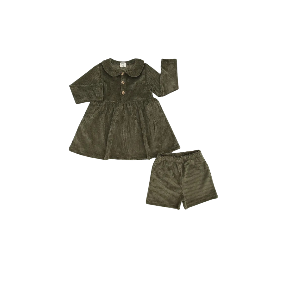 Campfire Corduroy Dress With Shorts - Evergreen