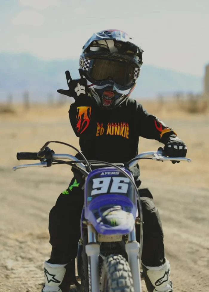 Speed Junkie kids long sleeve shirt back view graphic detail