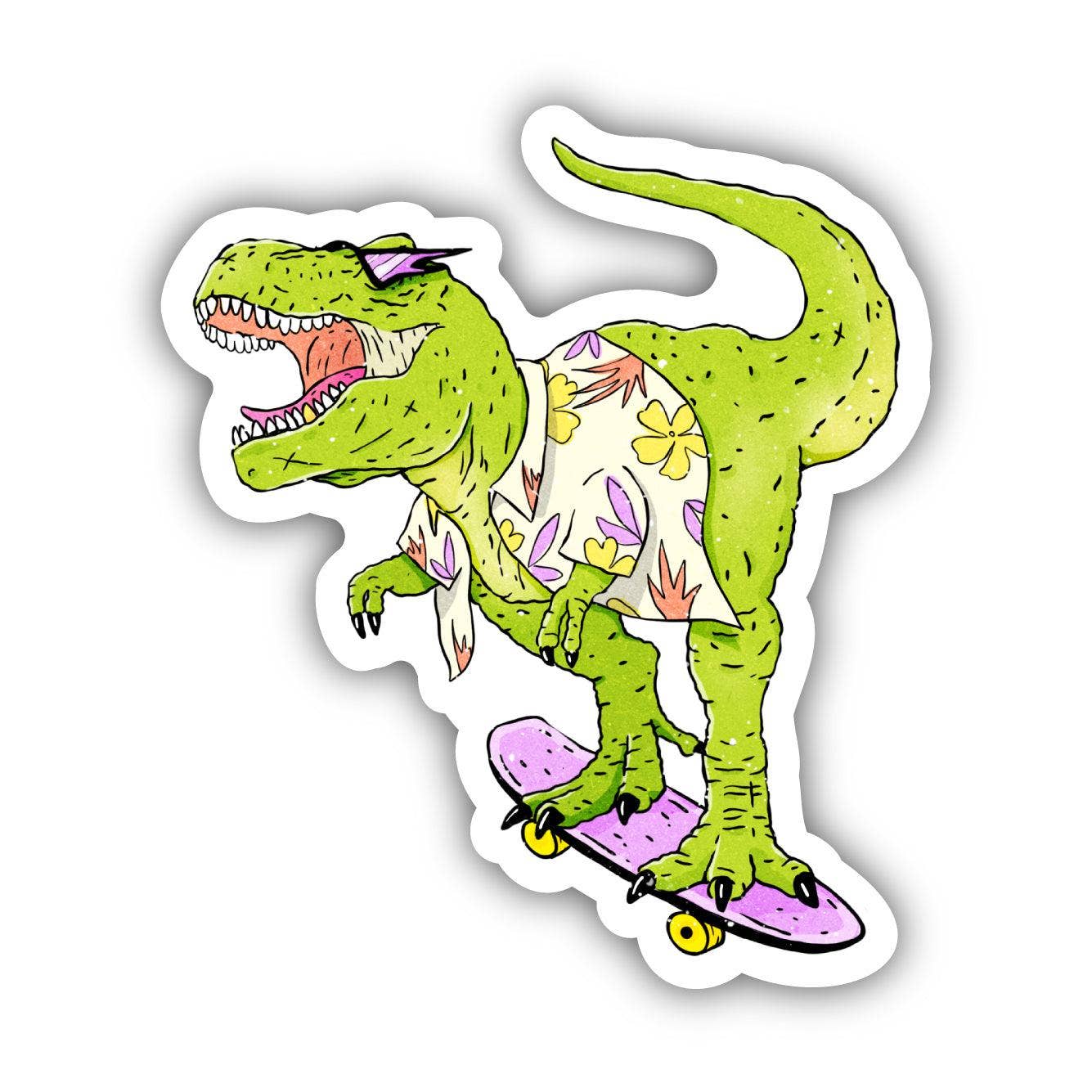 Rad T-Rex dinosaur kids sticker fun illustrated front view