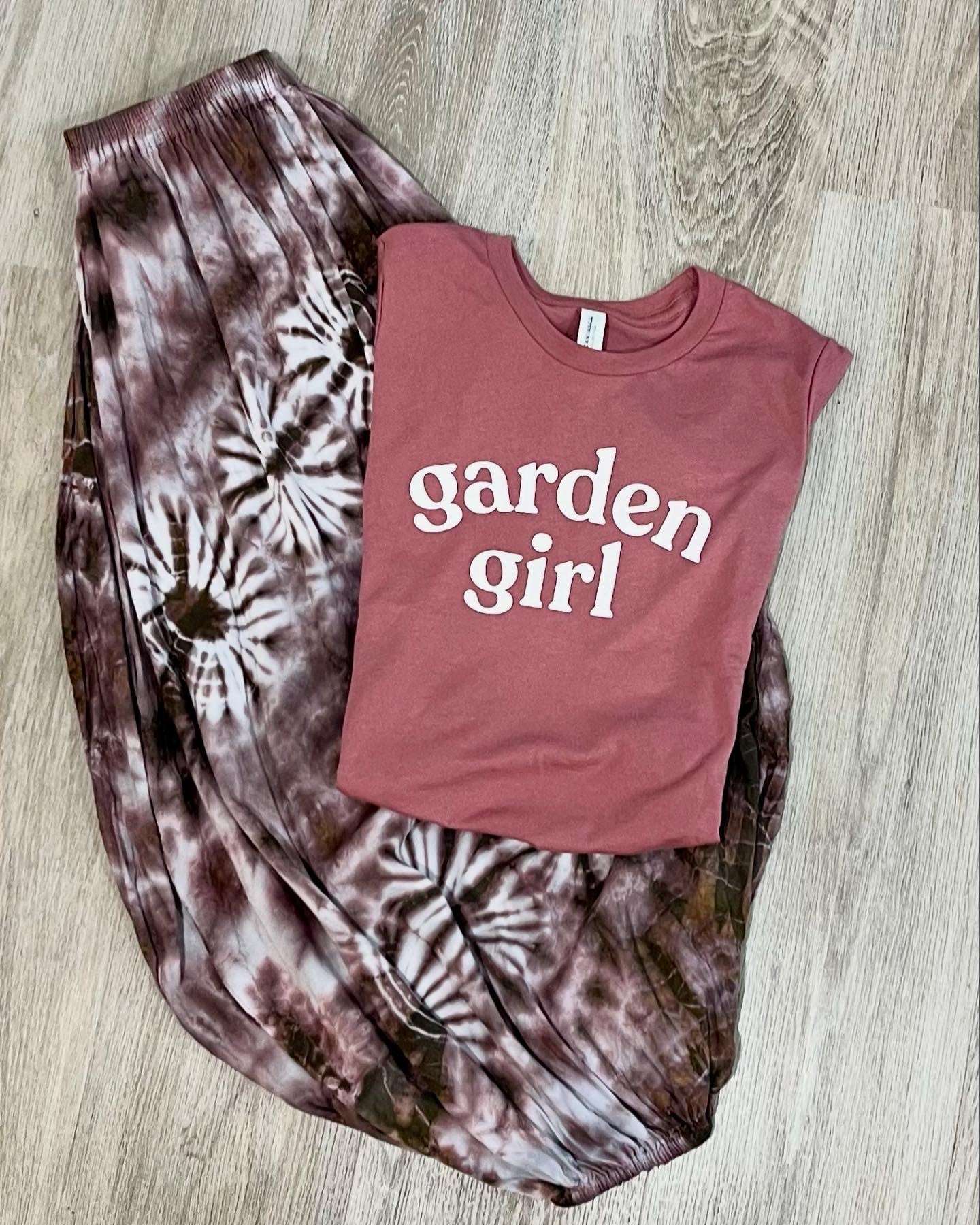 Girls garden print tee worn lifestyle outfit view