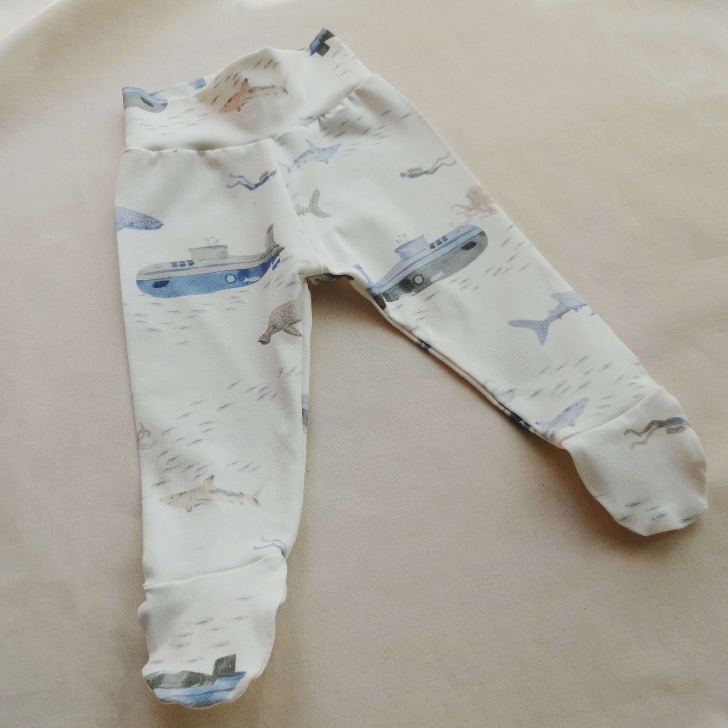 Baby submarine footed leggings worn lifestyle view