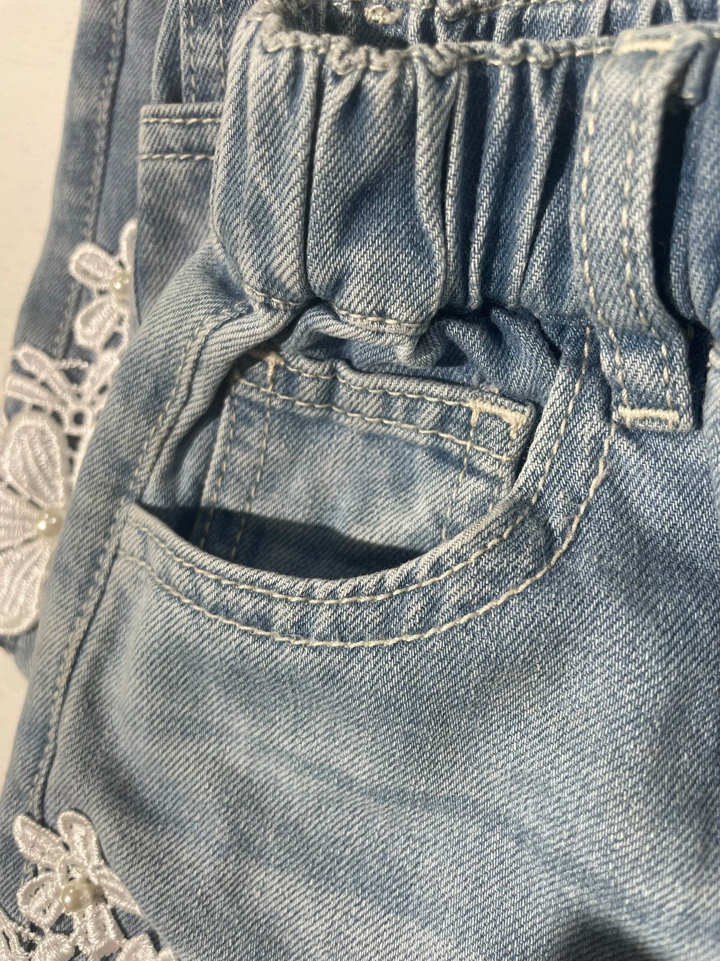 Lace patch denim shorts flat lay product view