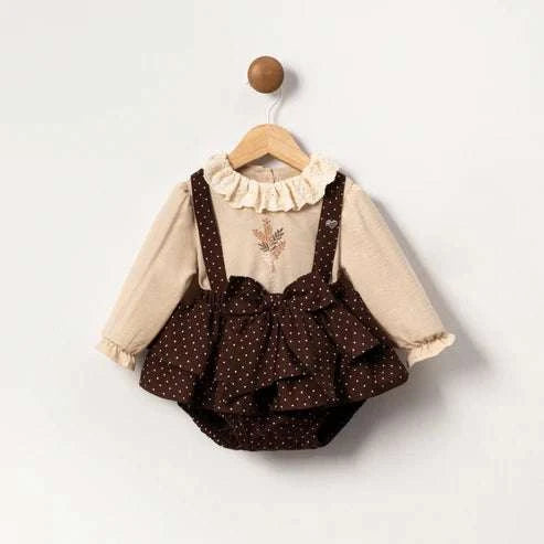 Cora baby top and suspender 2 piece set soft cotton boutique outfit front view