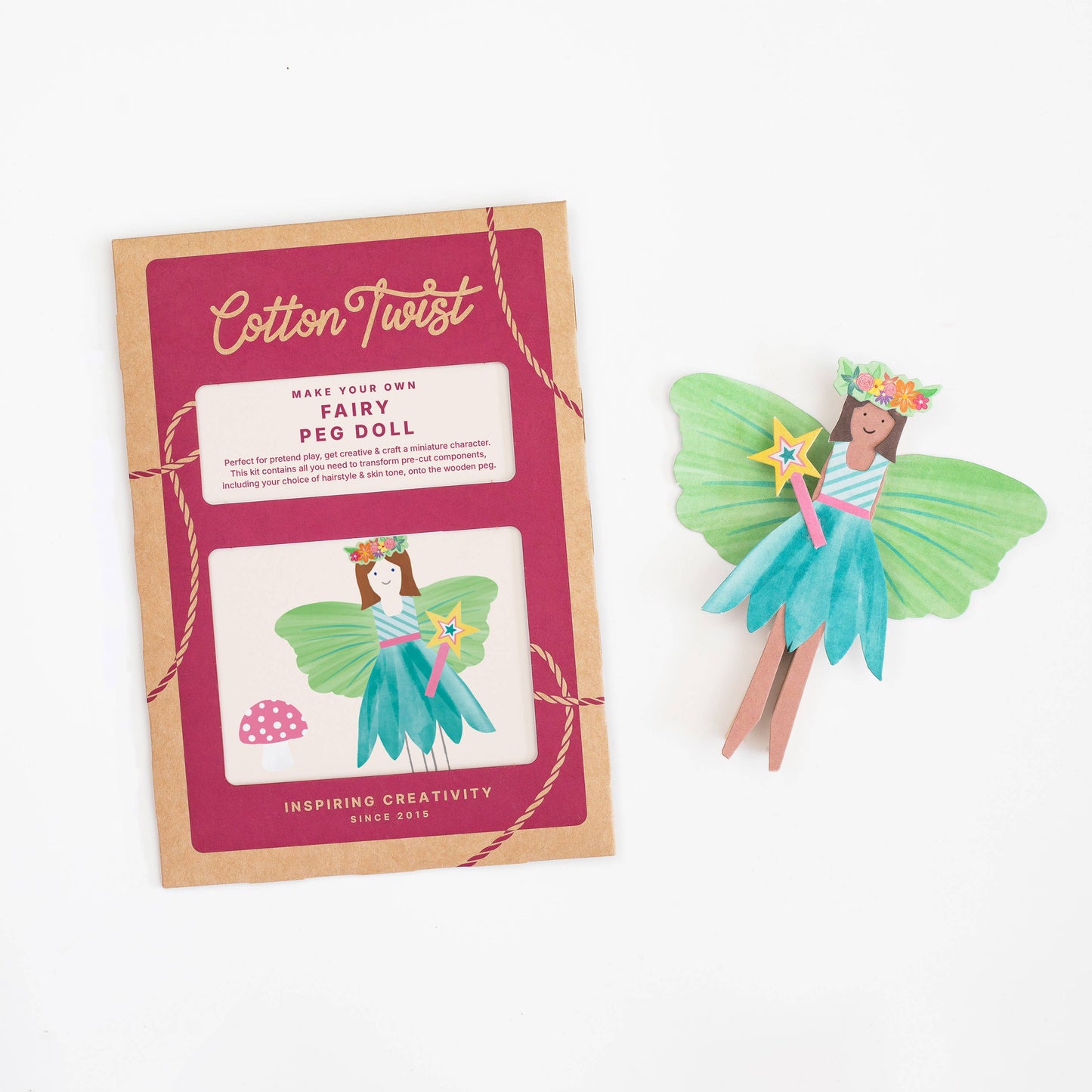 Kids fairy peg doll craft kit full contents spread view