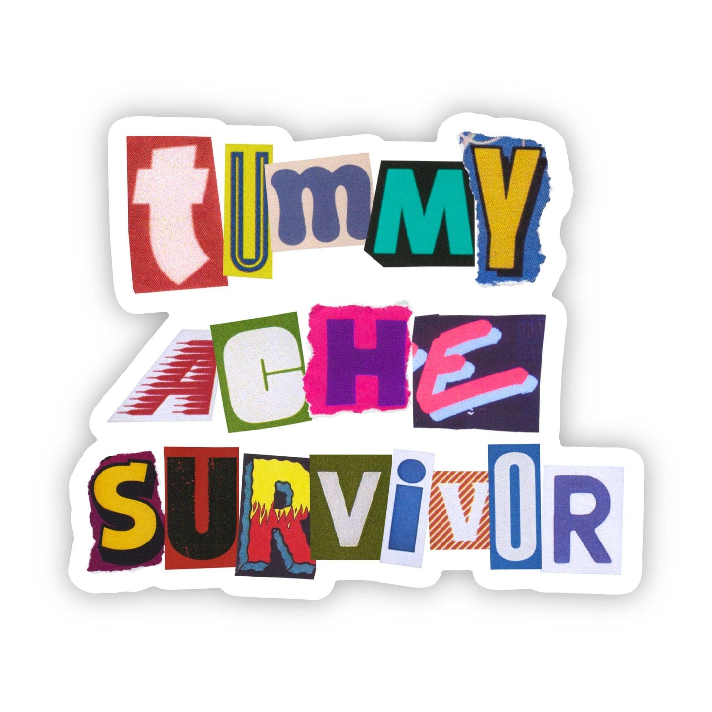 Tummy ache survivor funny kids sticker front view