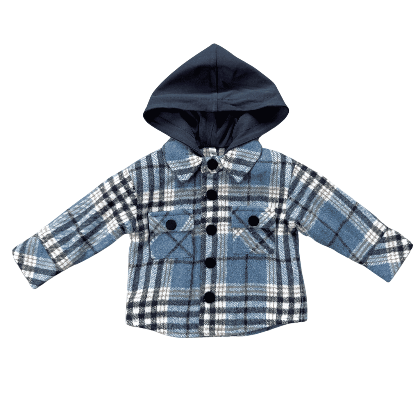 Kids flannel lumberjack shacket soft plaid shirt jacket front view