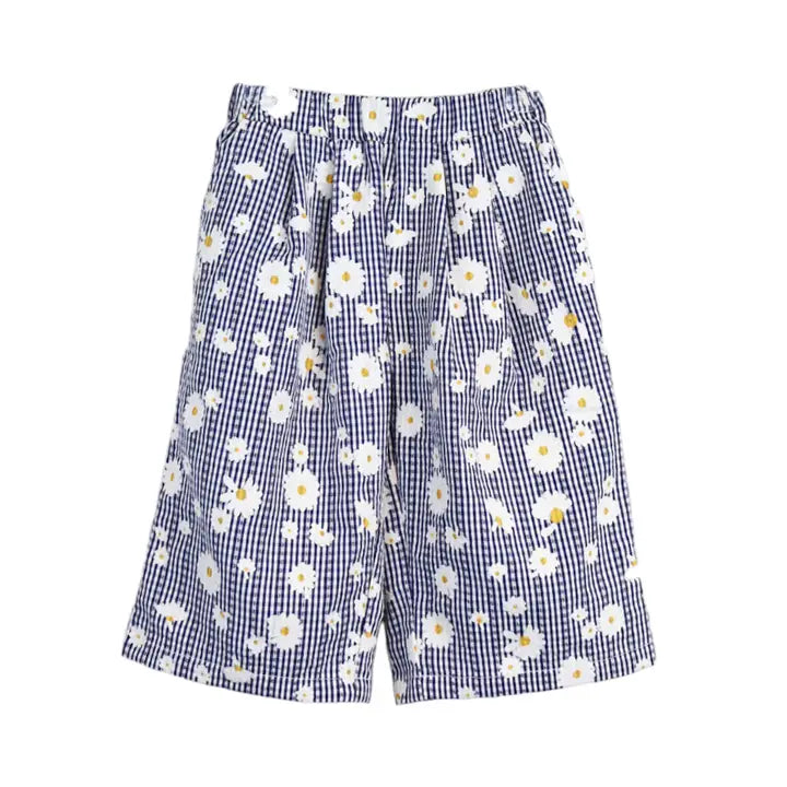 Floral plaid pants for kids side view detail