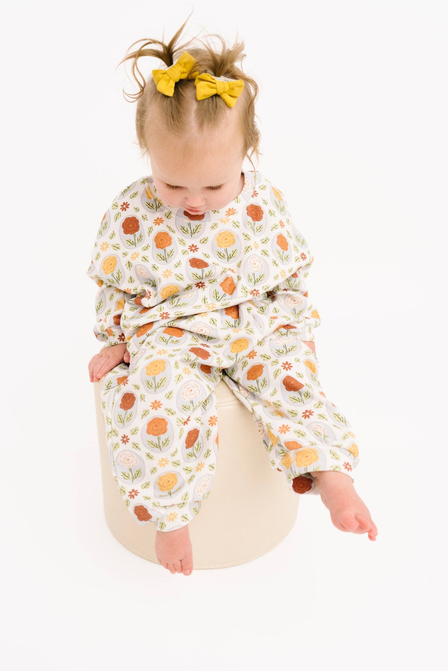 Rustic Meadow sweatsuit for kids soft matching set with nature print front view