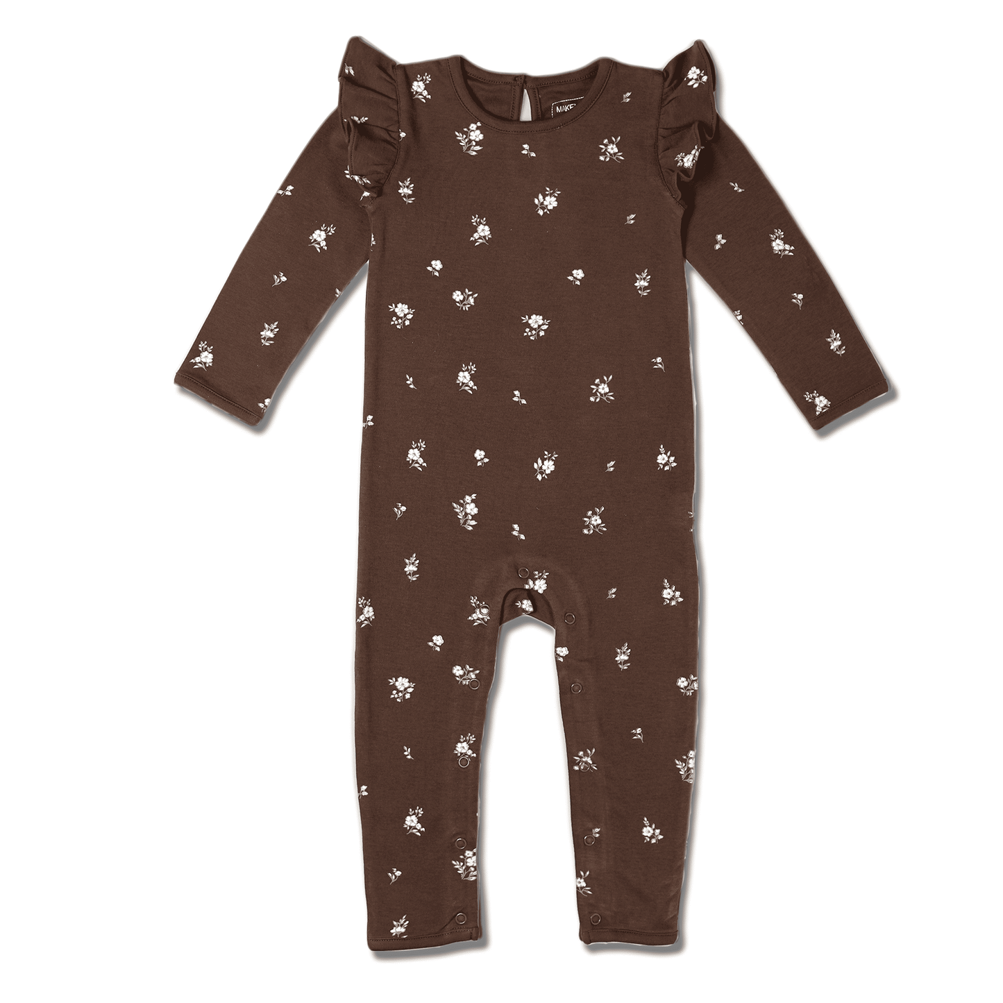 Organic ruffle sleeve romper for babies soft cotton with ruffle detail front view