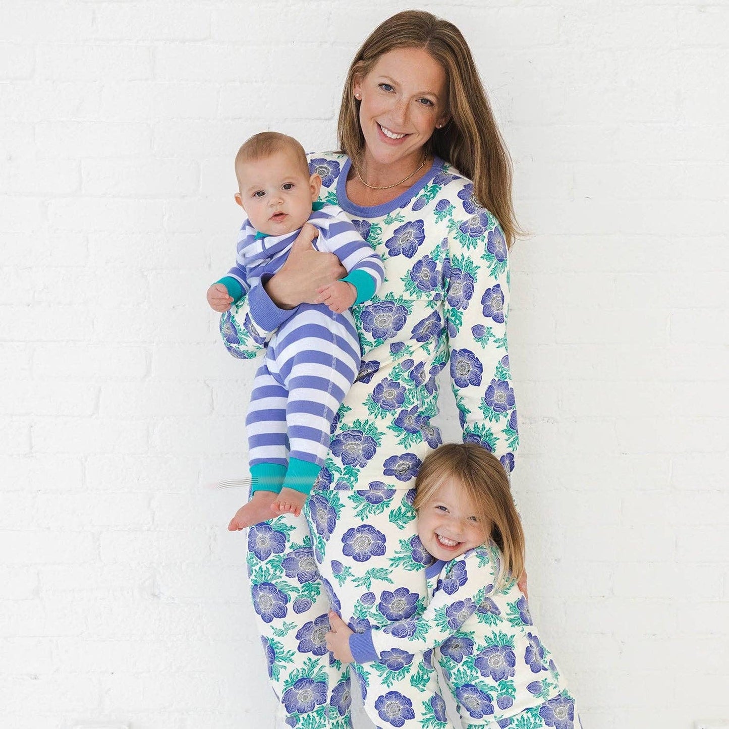 Organic Periwinkle stripe kids pajamas flat lay product view