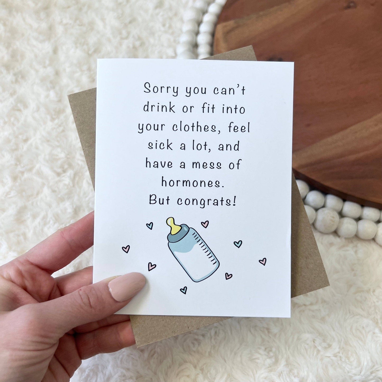 Sorry You Can't Drink funny pregnancy baby shower card front view