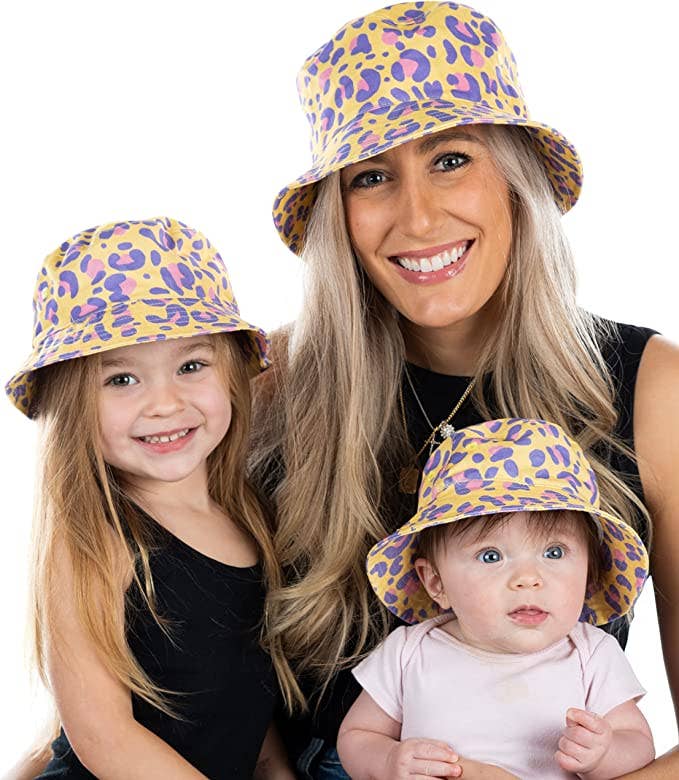 Baby leopard print bucket hat flat lay product view