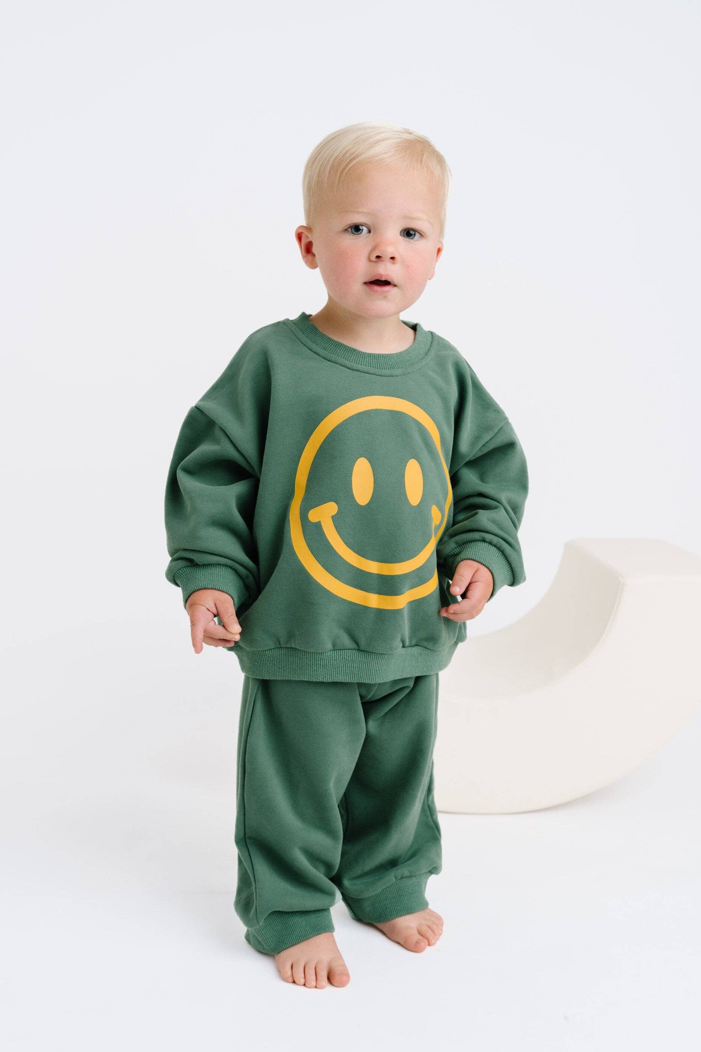 Forest Happy sweatsuit for kids soft forest green matching set front view