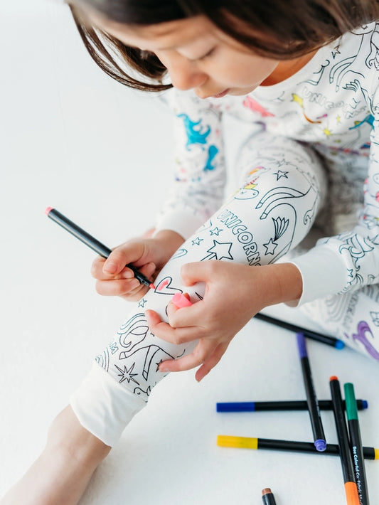 Unicorn Coloring PJs with Fabric Markers