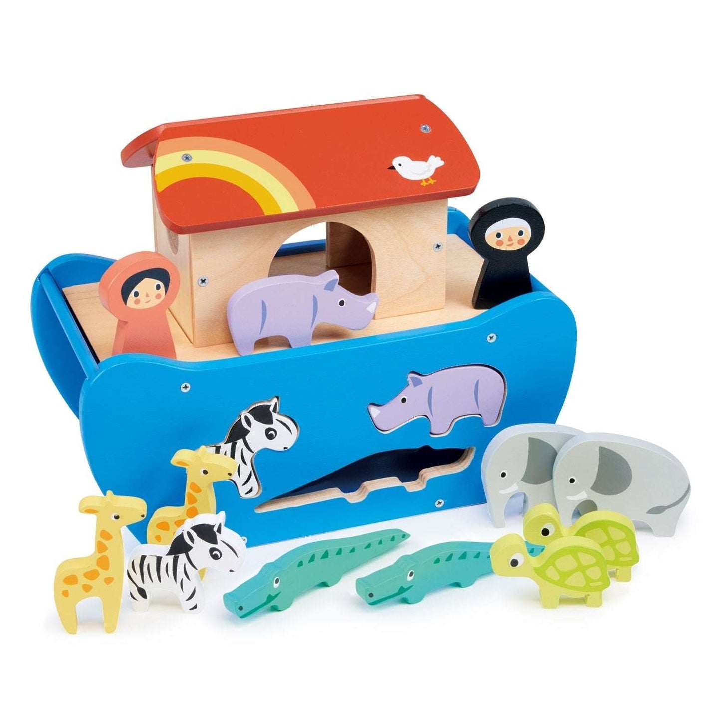 Shape sorting animal ark wooden developmental toy for toddlers front view