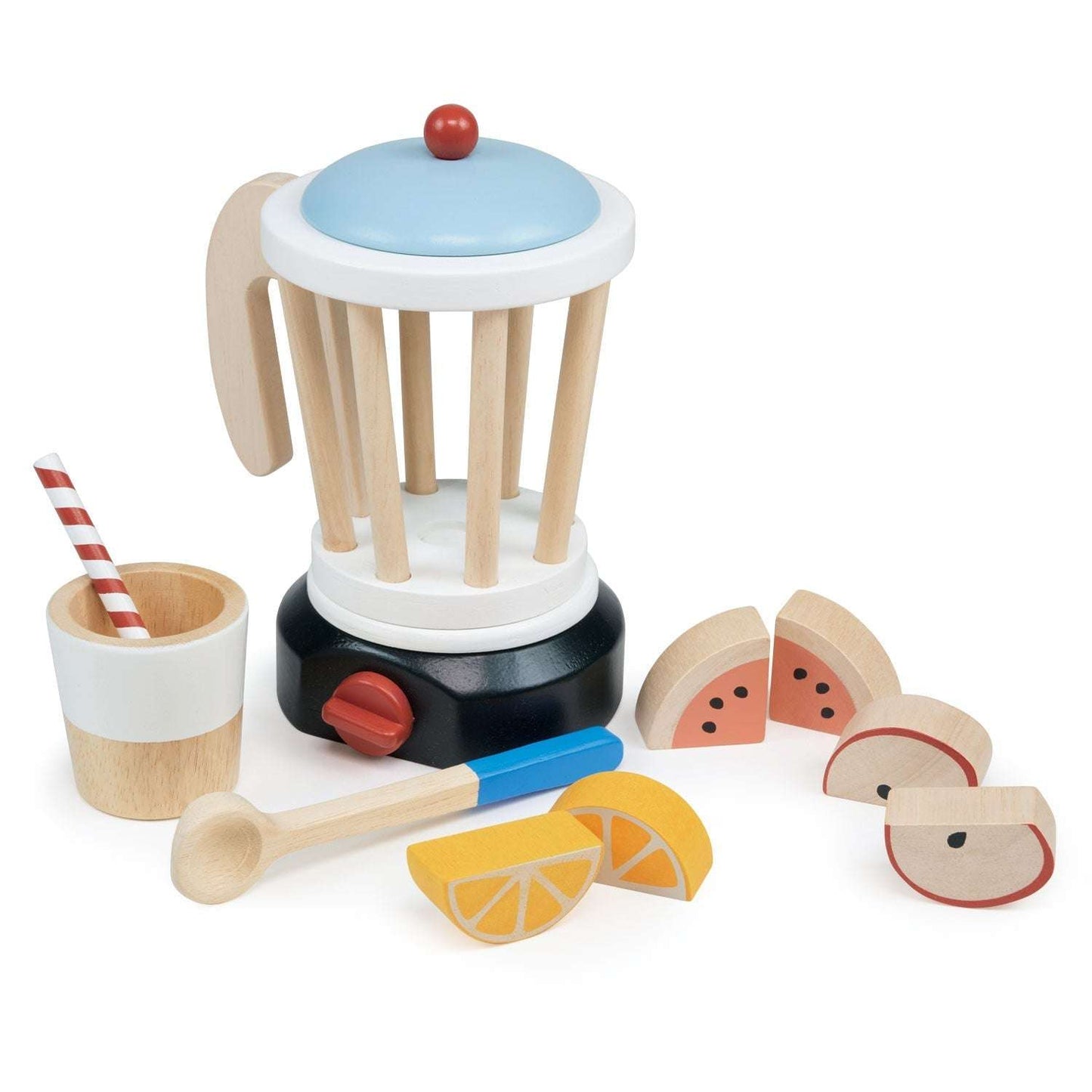 Kids smoothie maker toy pretend play kitchen accessory wooden front view