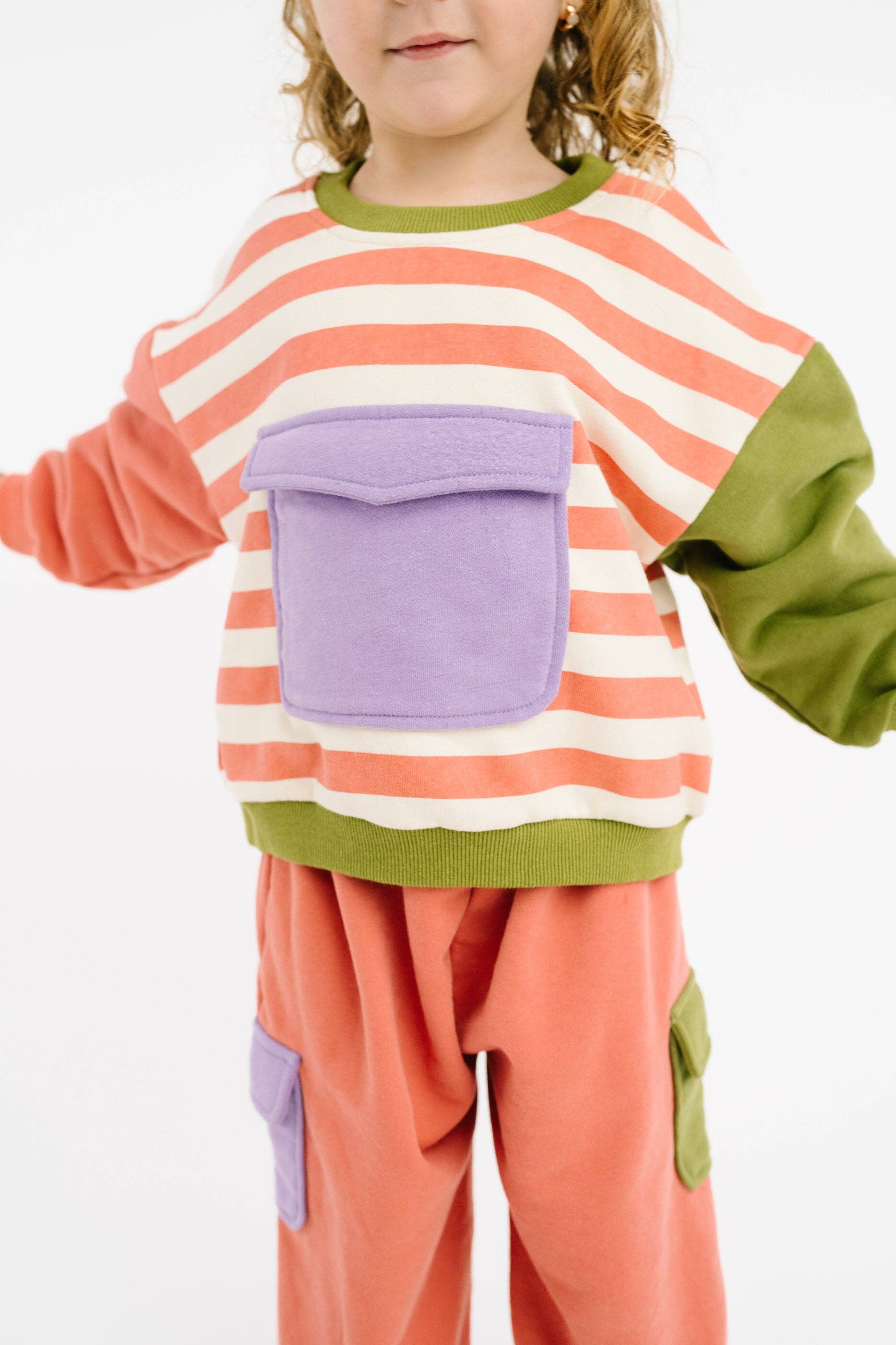 Sweet retro kids matching set oversized fit worn styling close up