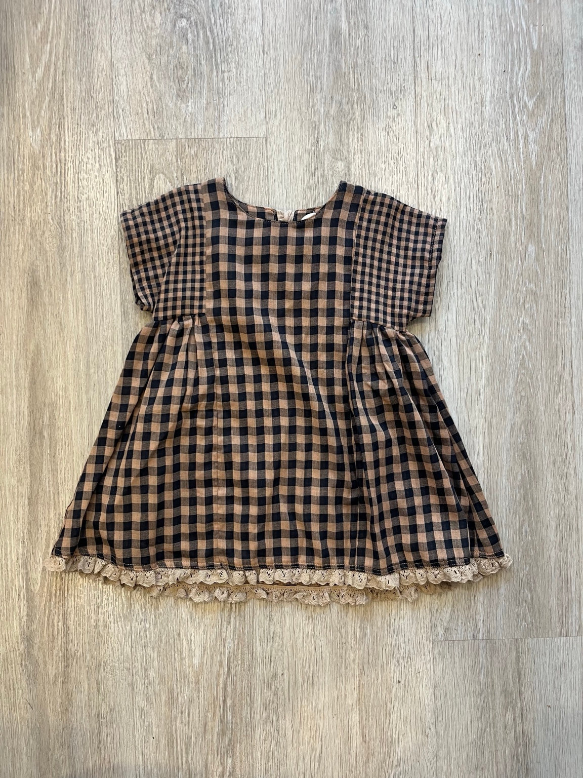Girls checkmate cotton dress worn lifestyle view