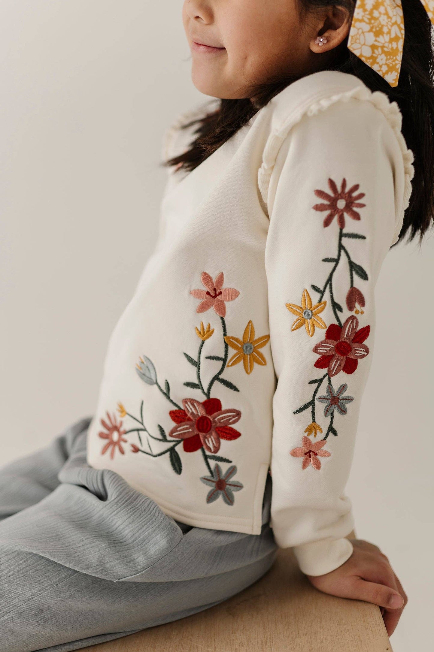 Floral raw edge sweatshirt for kids