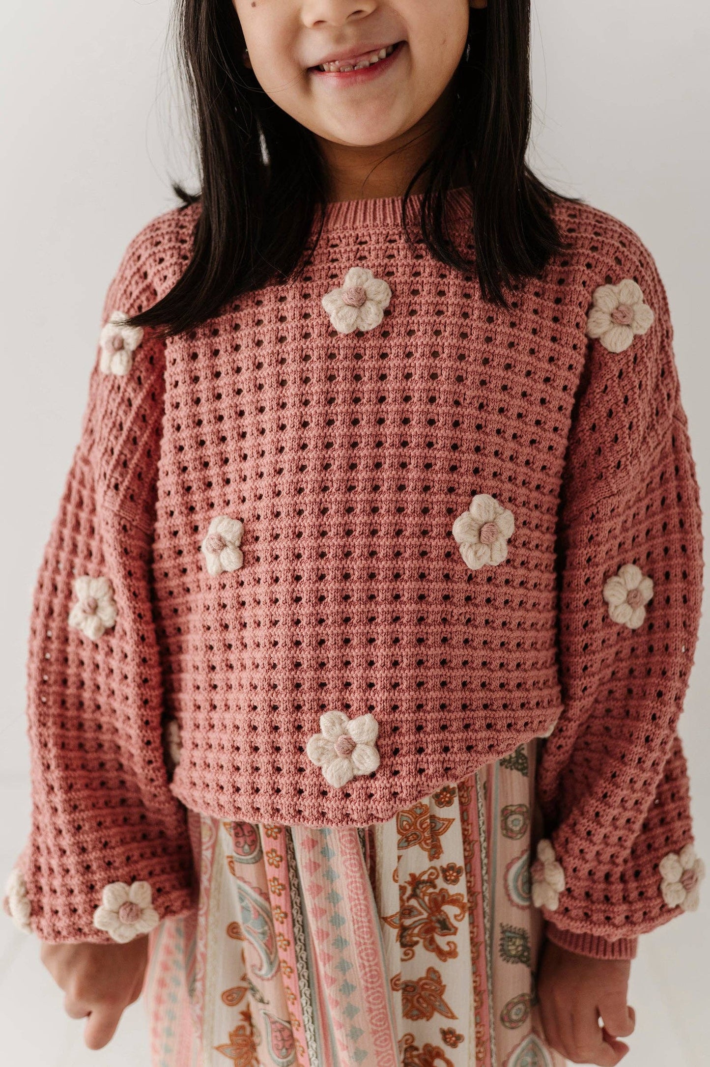Girly Flower Pop open weave sweater for kids