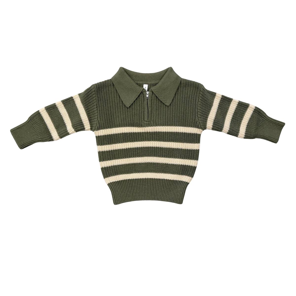 Boys striped quarter zip sweater in moss