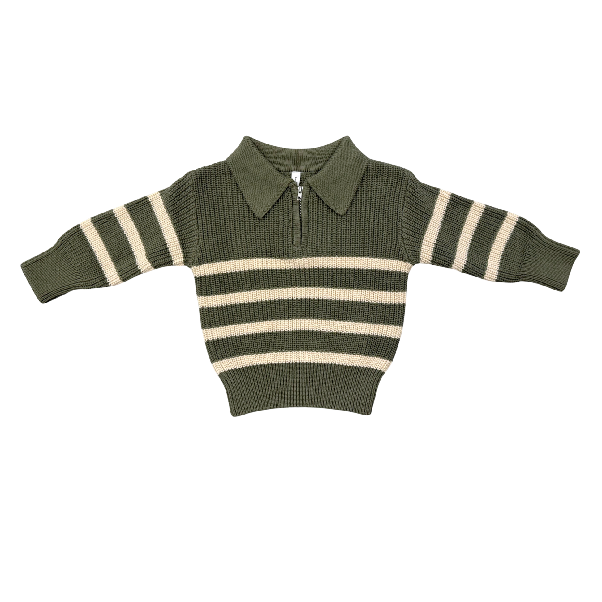 Boys striped quarter zip sweater in moss