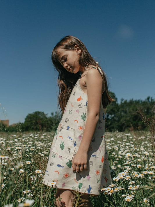 Safari linen dress for girls lightweight breathable summer front view