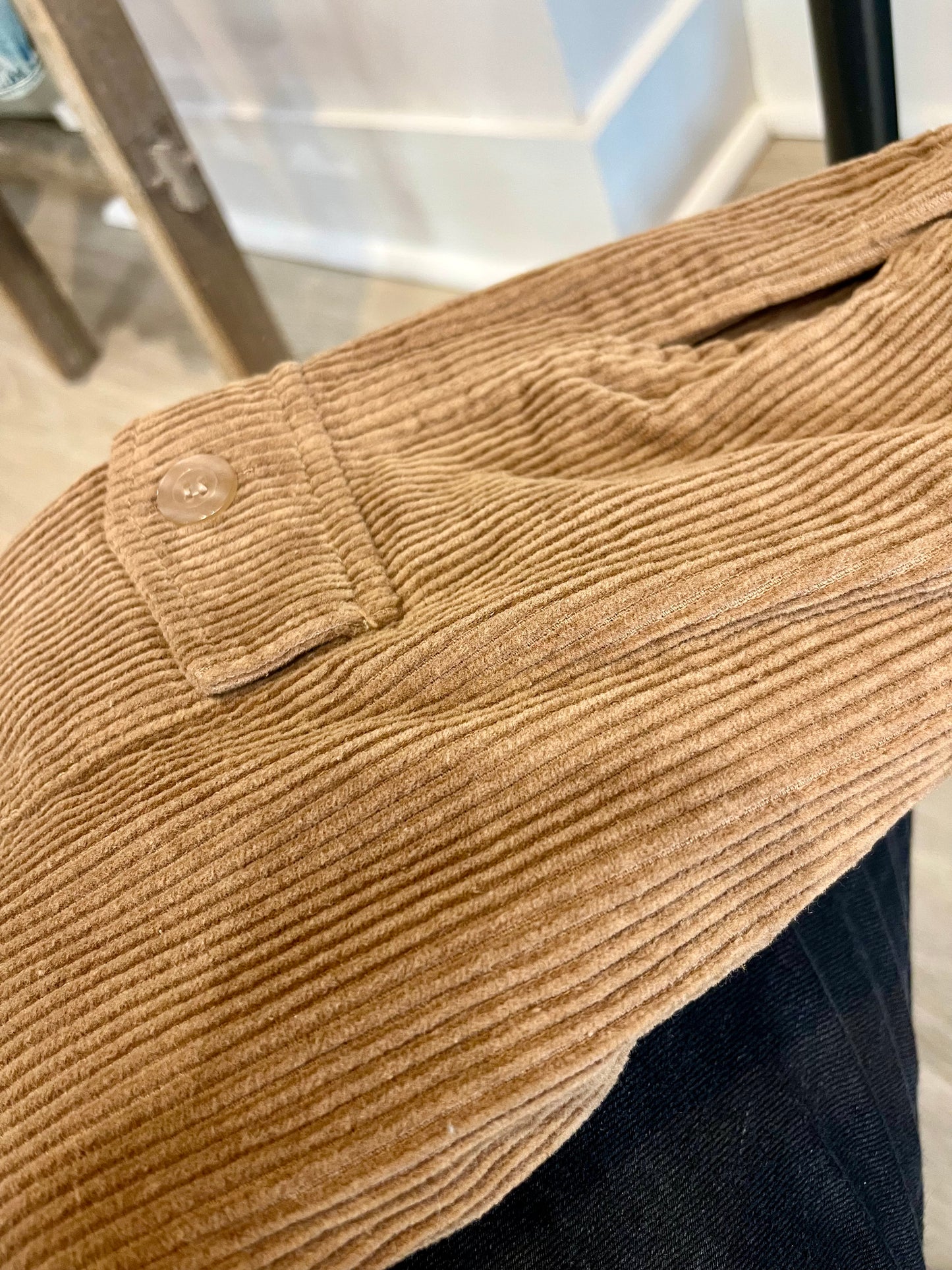Kids corduroy cargo pants flat lay product view