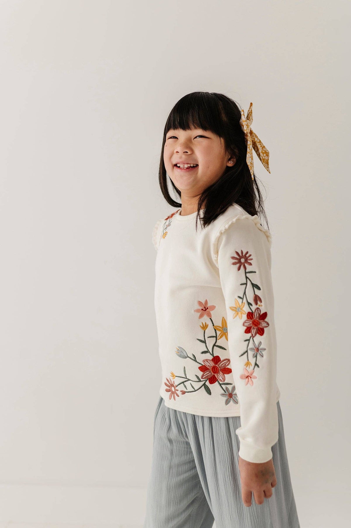 Floral raw edge sweatshirt for kids