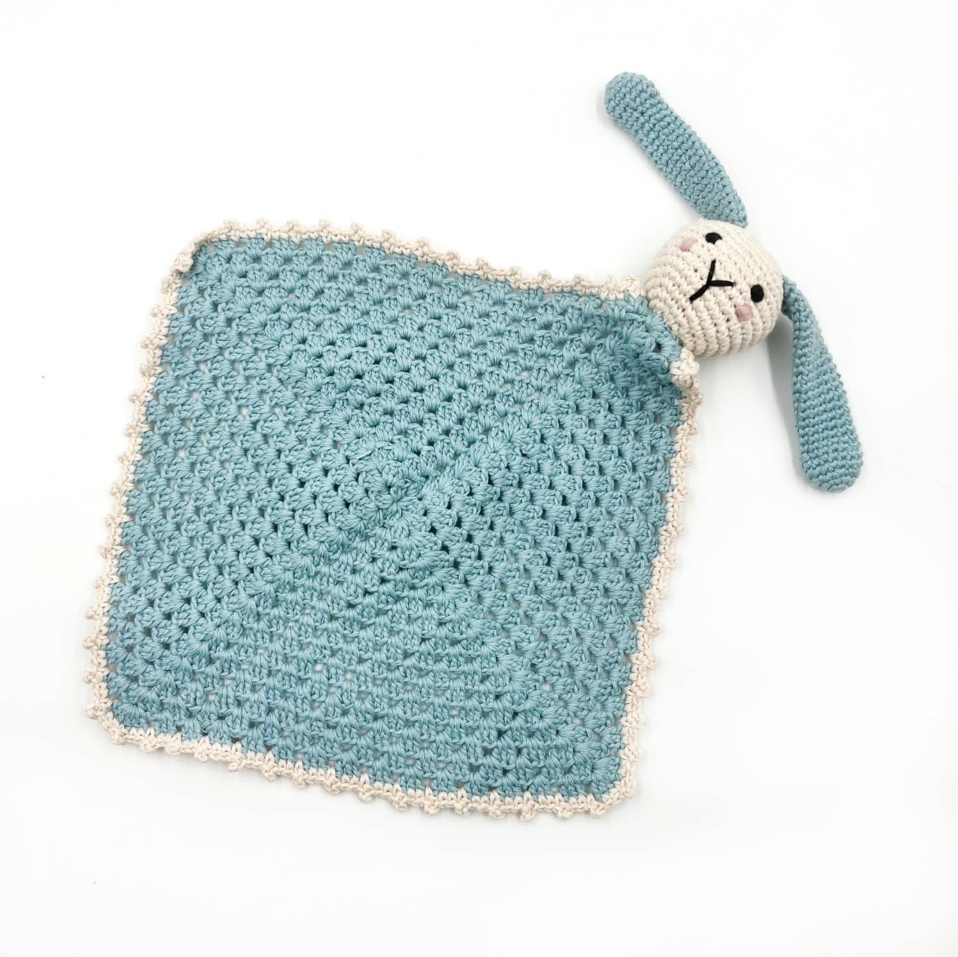 Organic cotton bunny lovey for babies soft security blanket toy front view