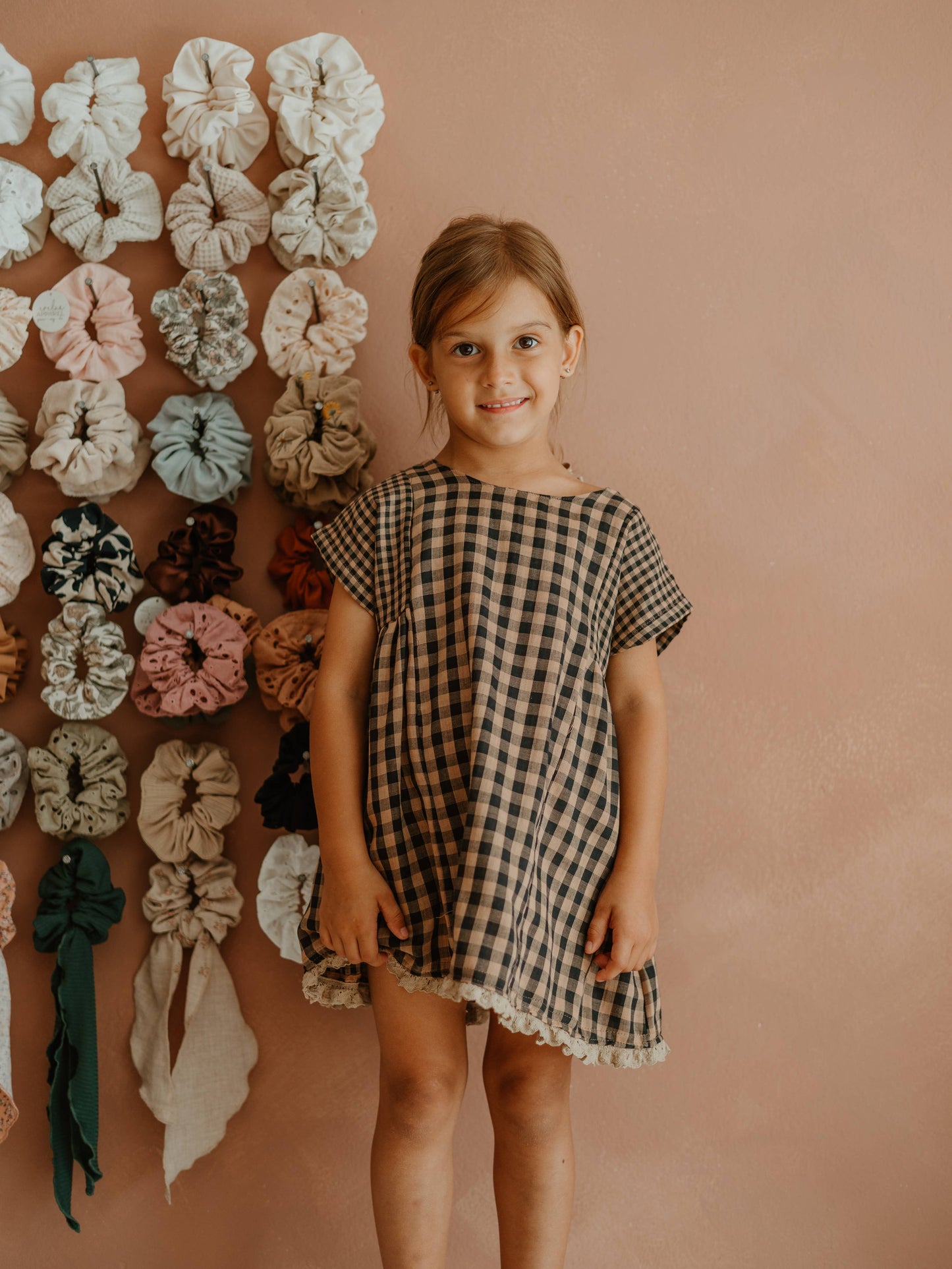 Checkmate handmade cotton dress for girls checker print boutique front view