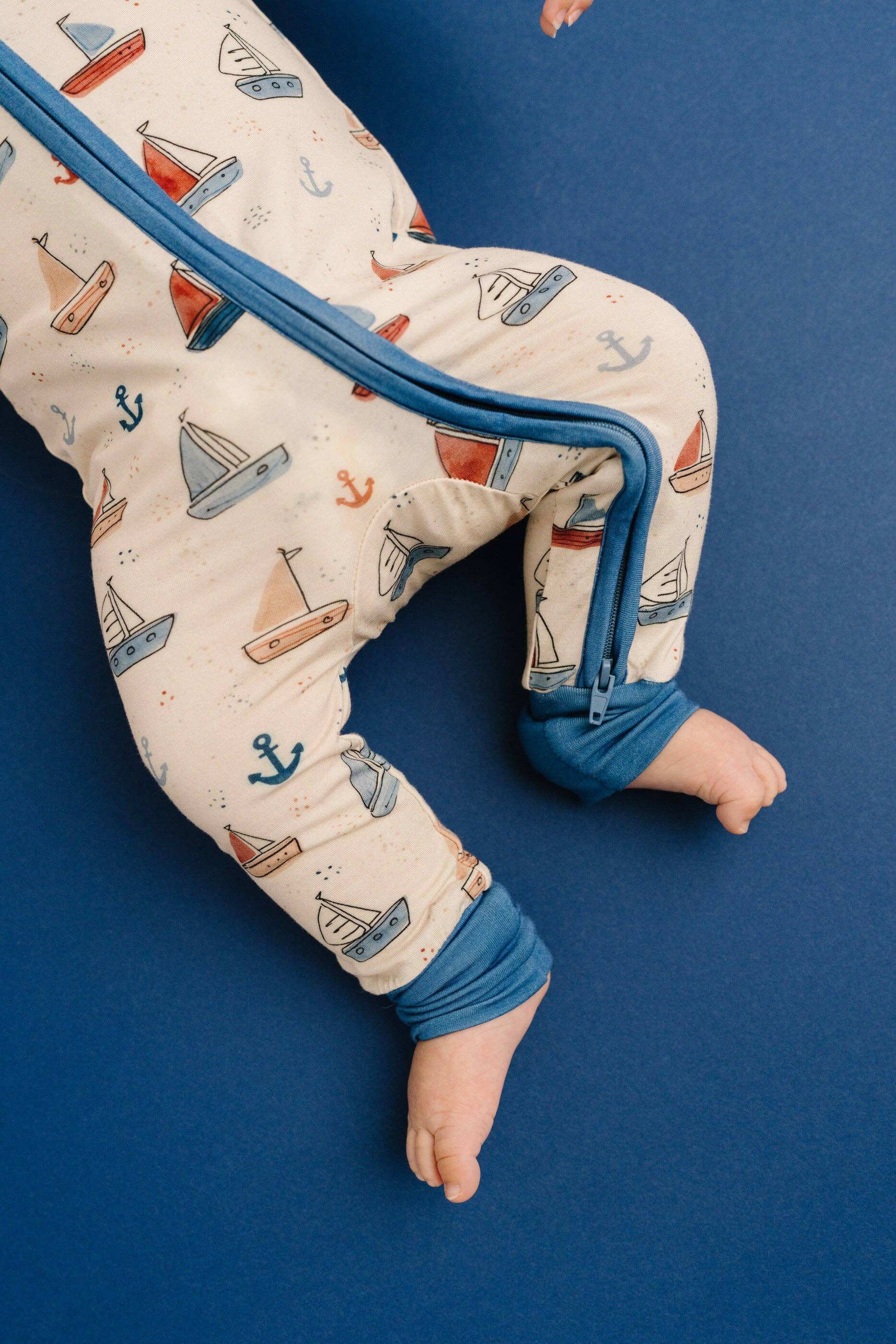 Soft bamboo baby pajamas in nautical print machine washable and tumble dry safe