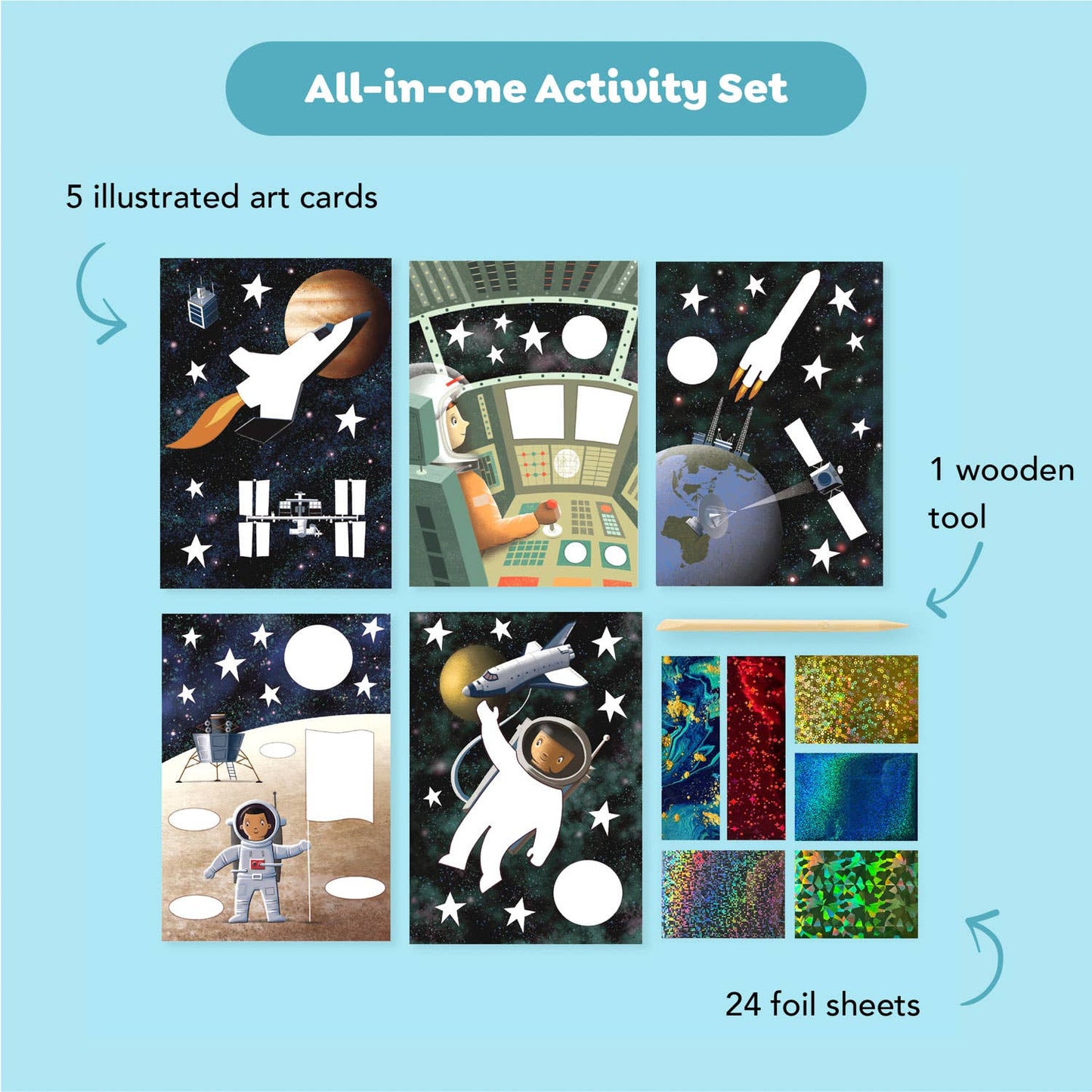 Kids space foil art kit contents lifestyle view