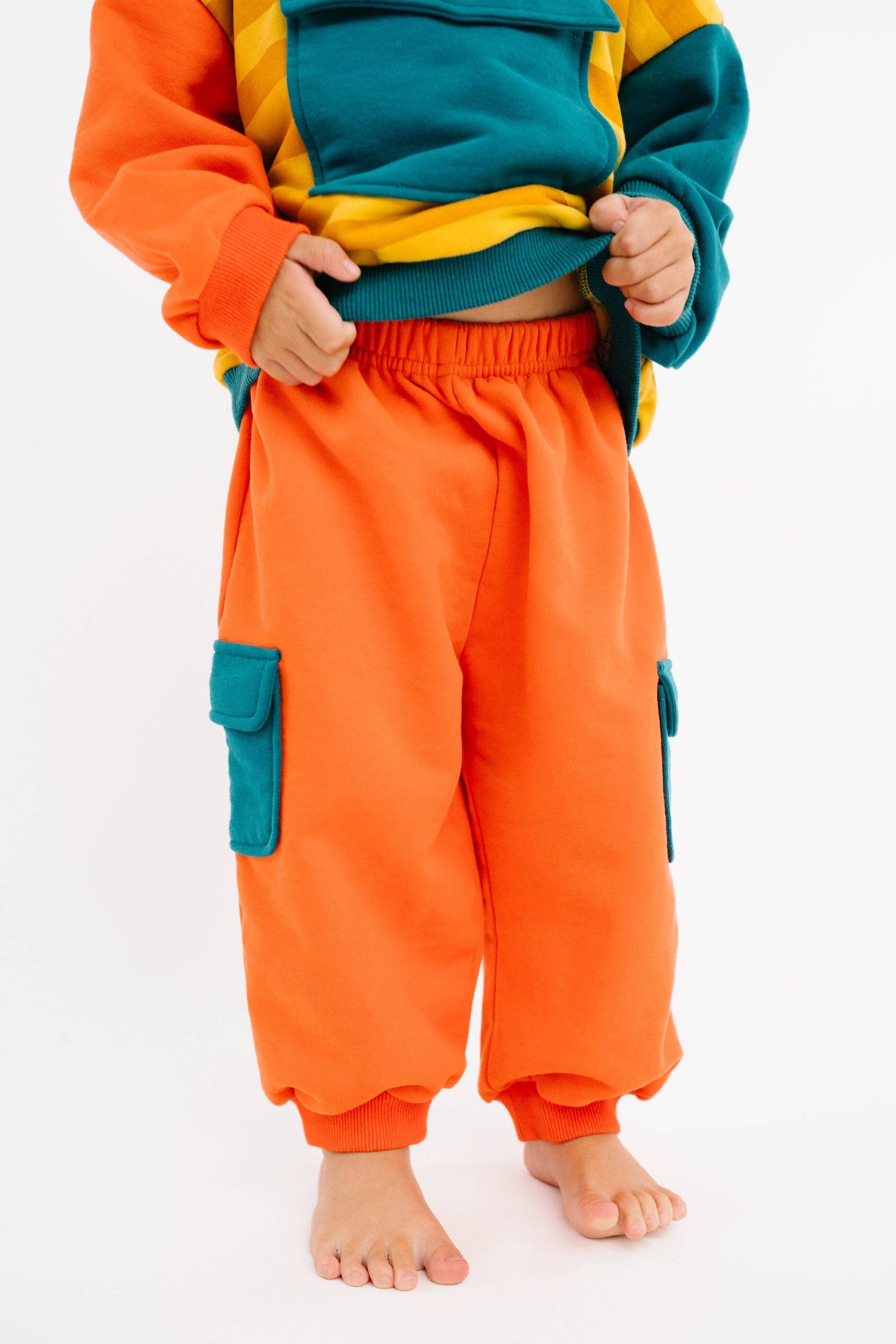 Kids boutique bright retro matching set flat lay product view