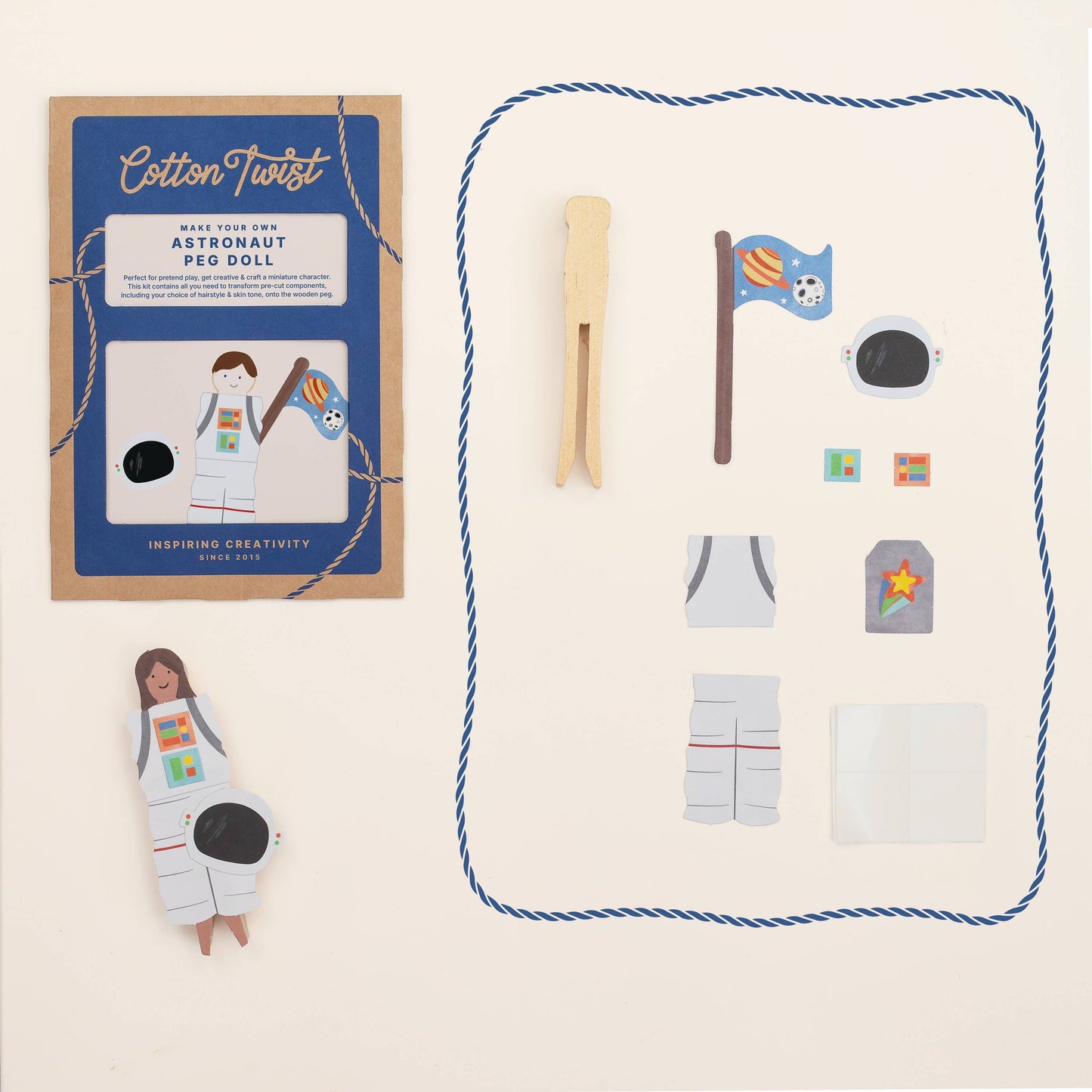 Kids astronaut peg doll completed example view