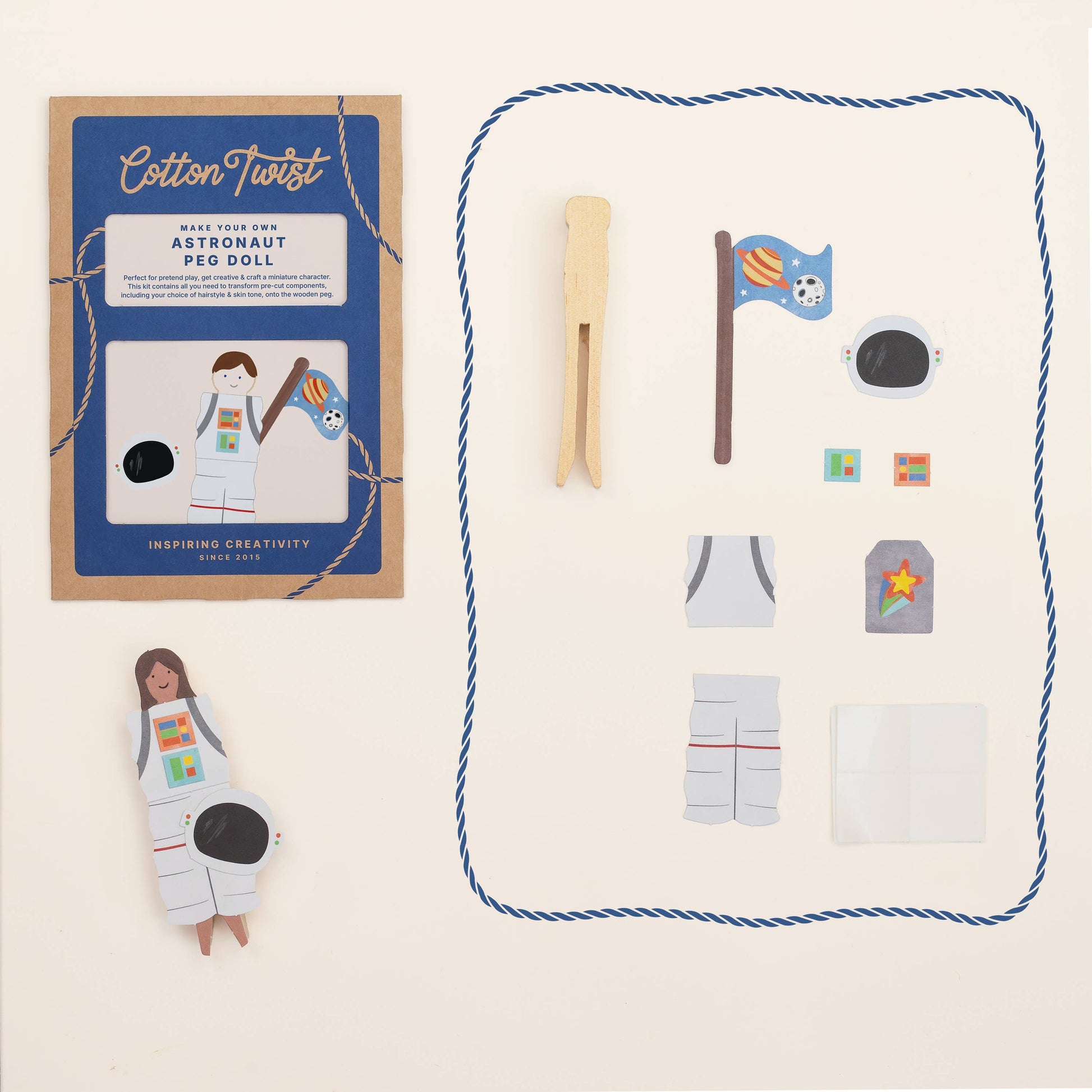 Kids astronaut peg doll completed example view