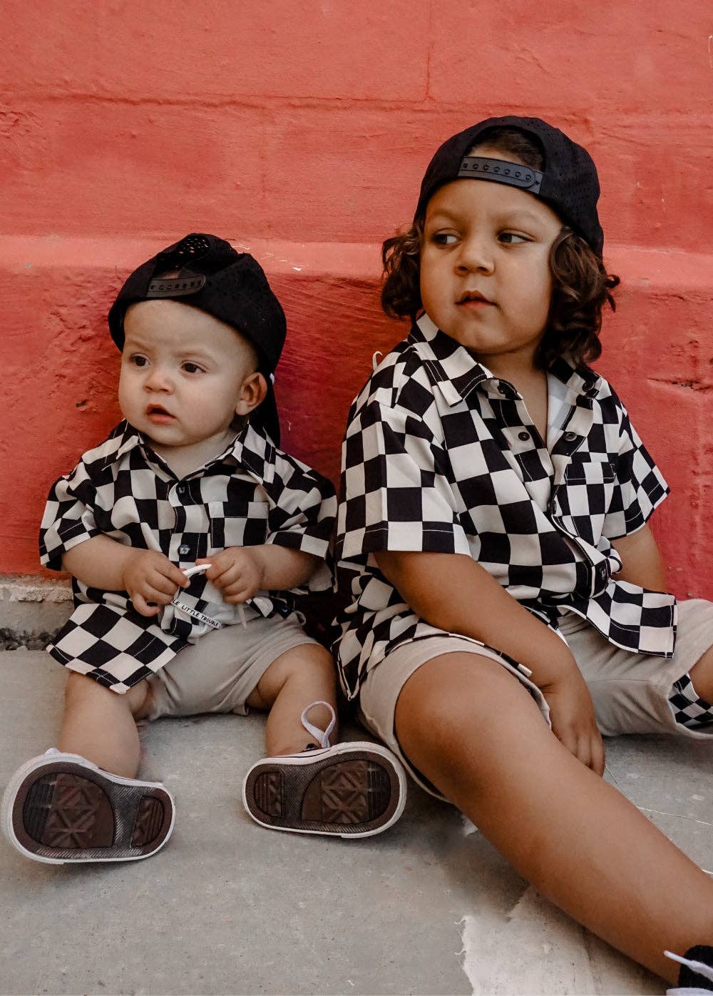 Kids checker print button-up shirt in soft stretchy fabric lifestyle view