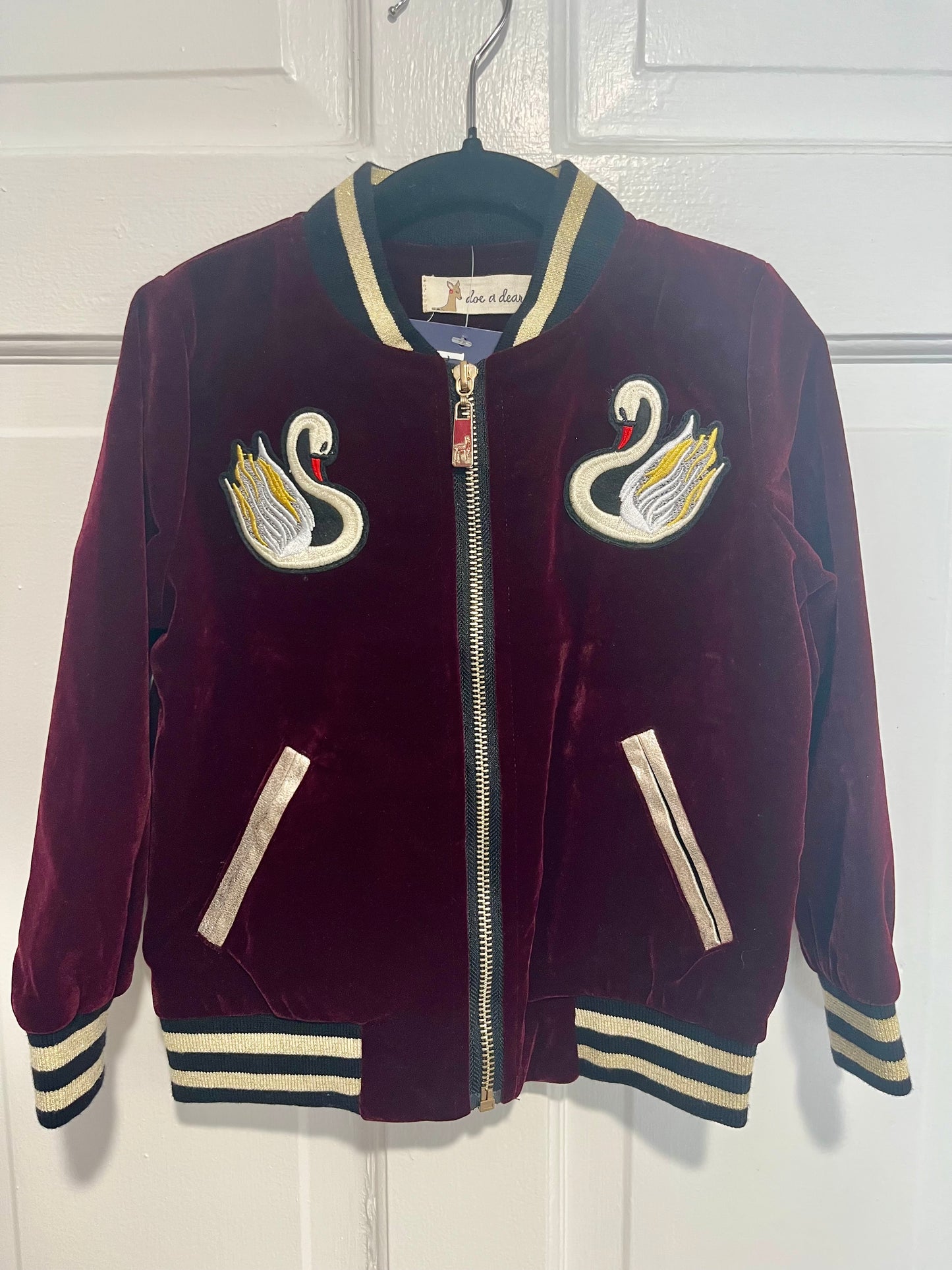 Velvet swan jacket for girls soft velvet boutique front view