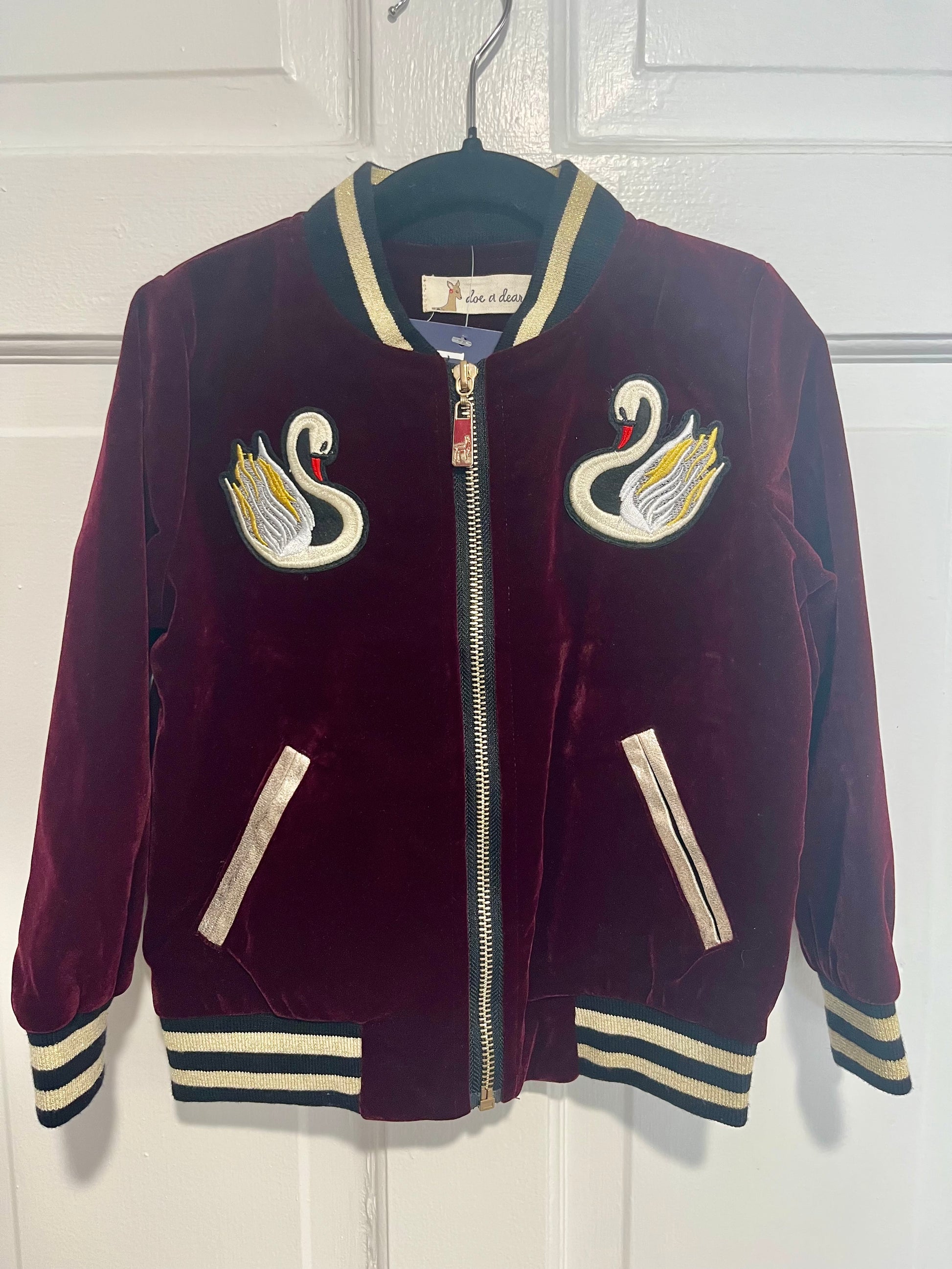 Velvet swan jacket for girls soft velvet boutique front view