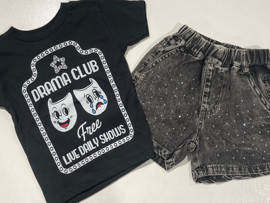 Rhinestone stud denim shorts for girls embellished summer boutique front view
