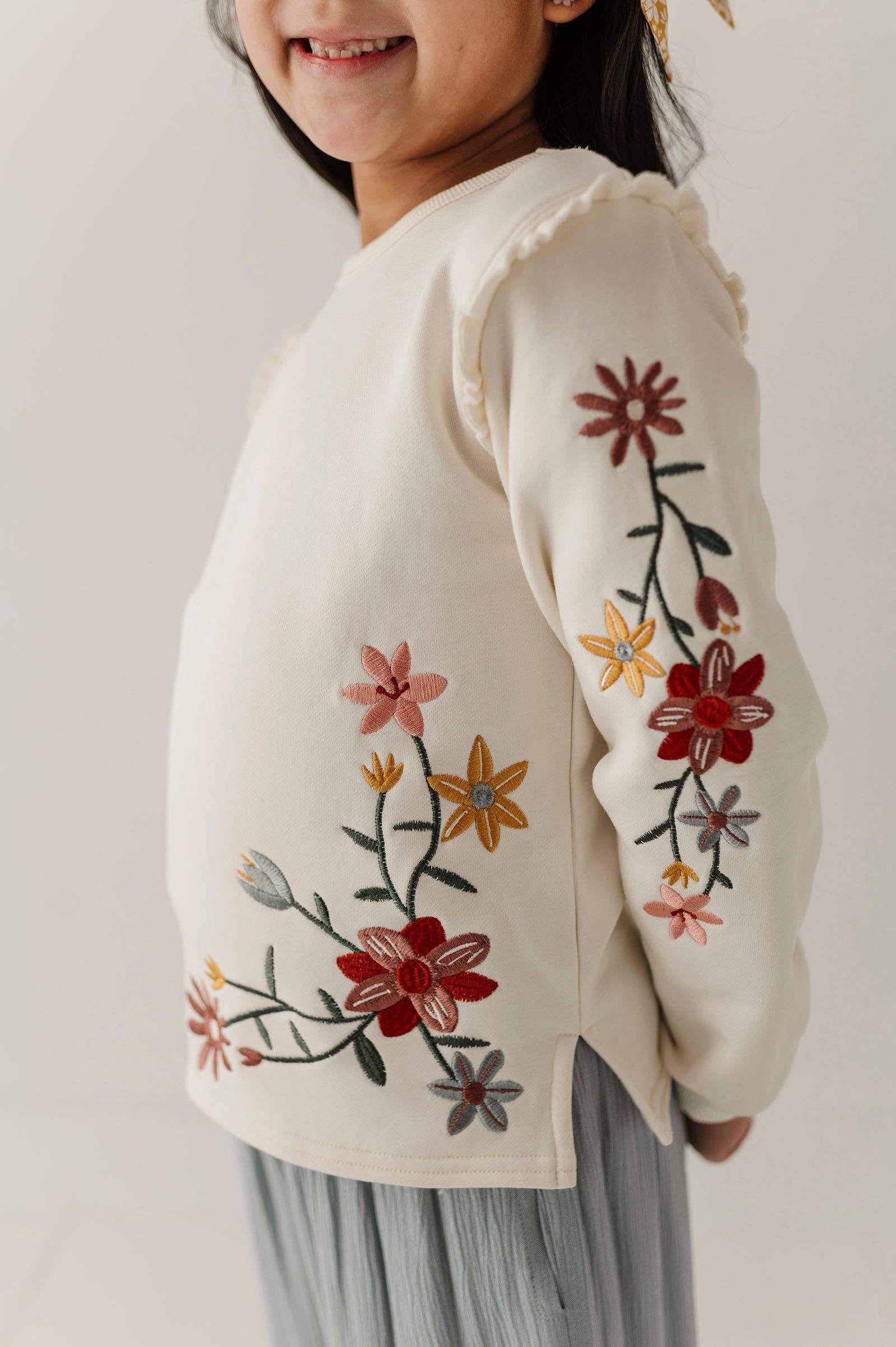 Floral raw edge sweatshirt for kids