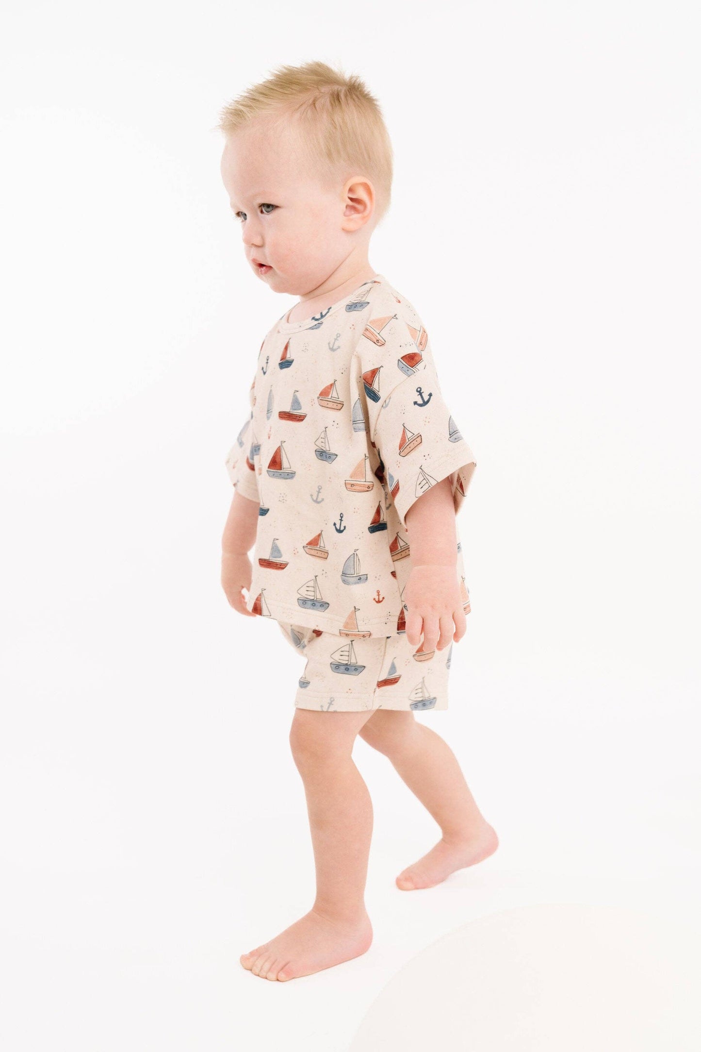 Toddler nautical sail slouchy set two piece matching outfit flat lay view