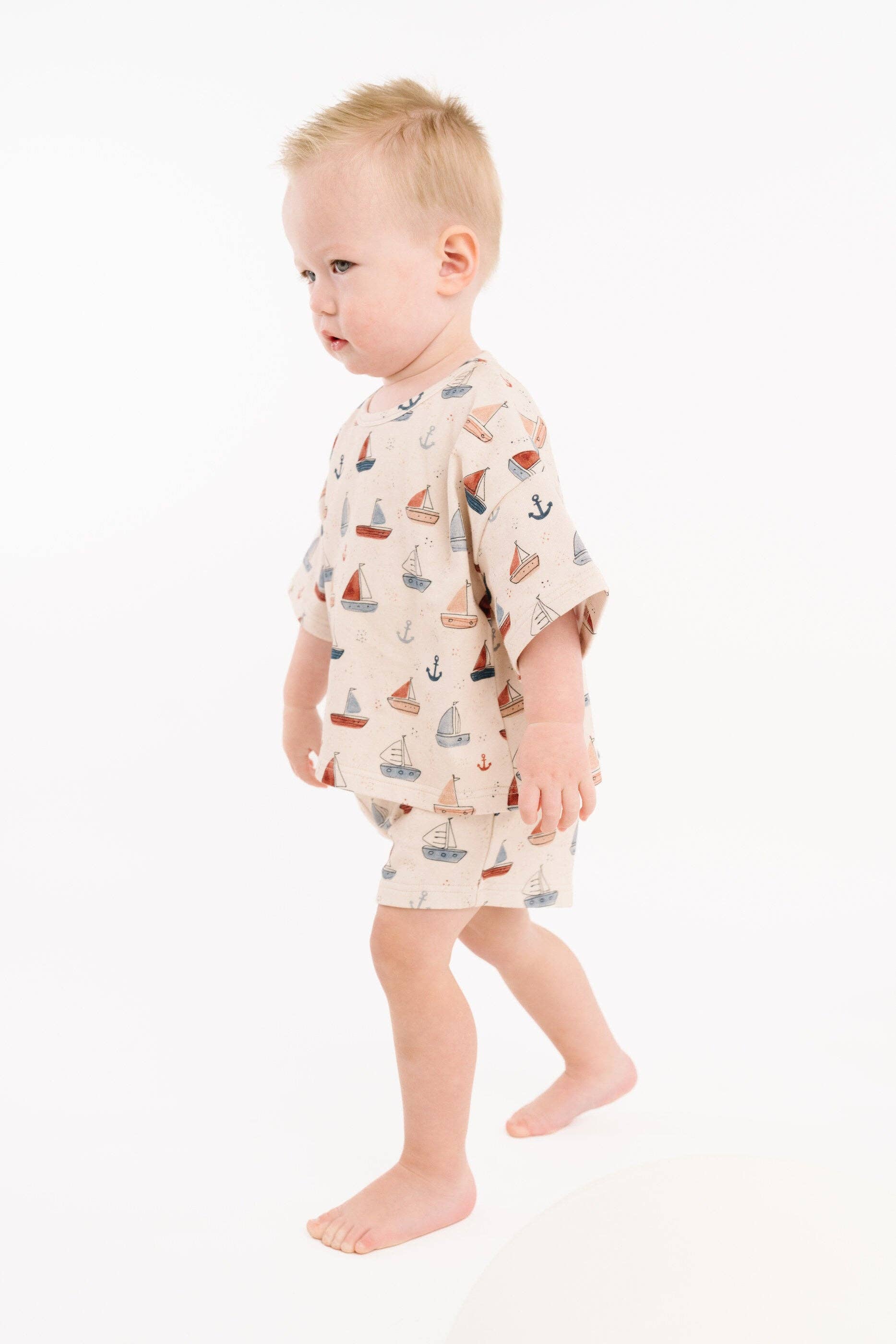 Toddler nautical sail slouchy set two piece matching outfit flat lay view